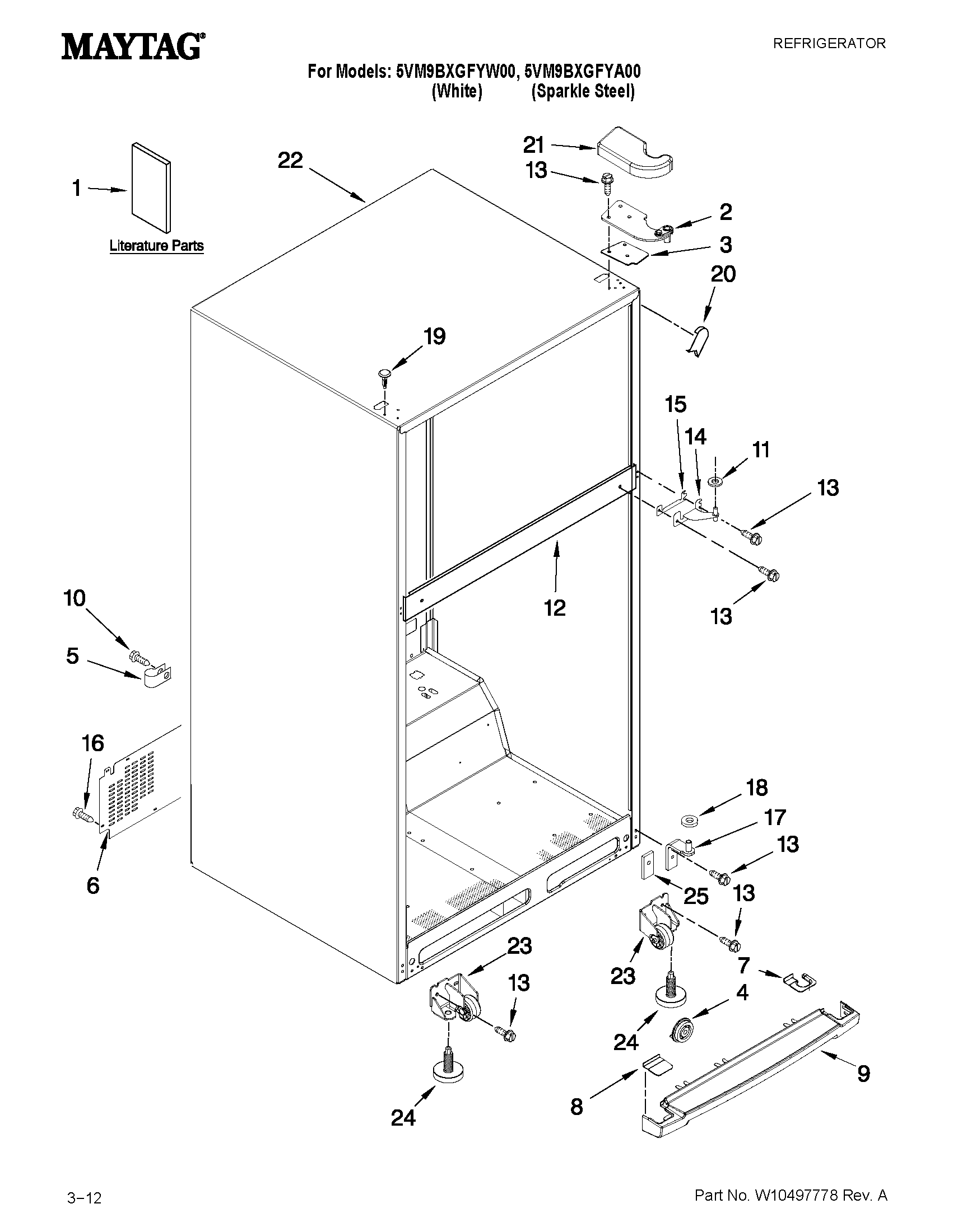 Maytag 5VM9BXGFYW00 cabinet parts diagram