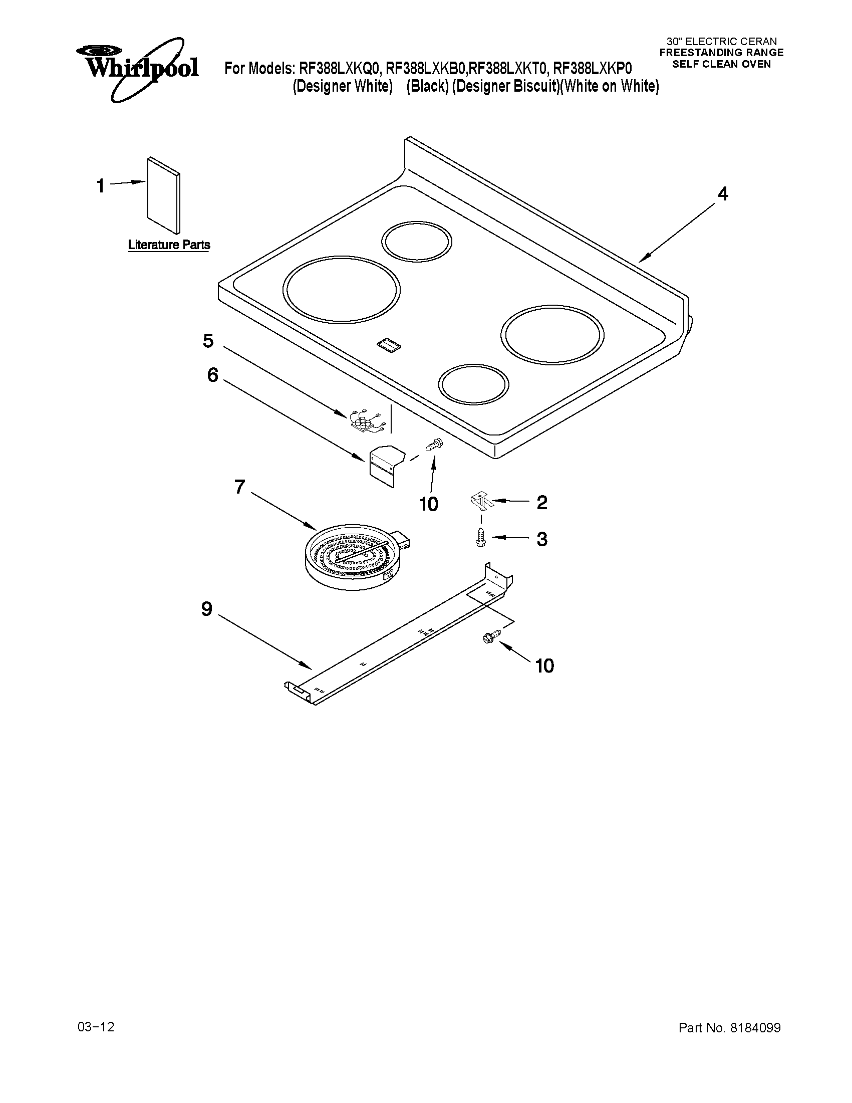 Whirlpool RF388LXKB0 cooktop parts diagram