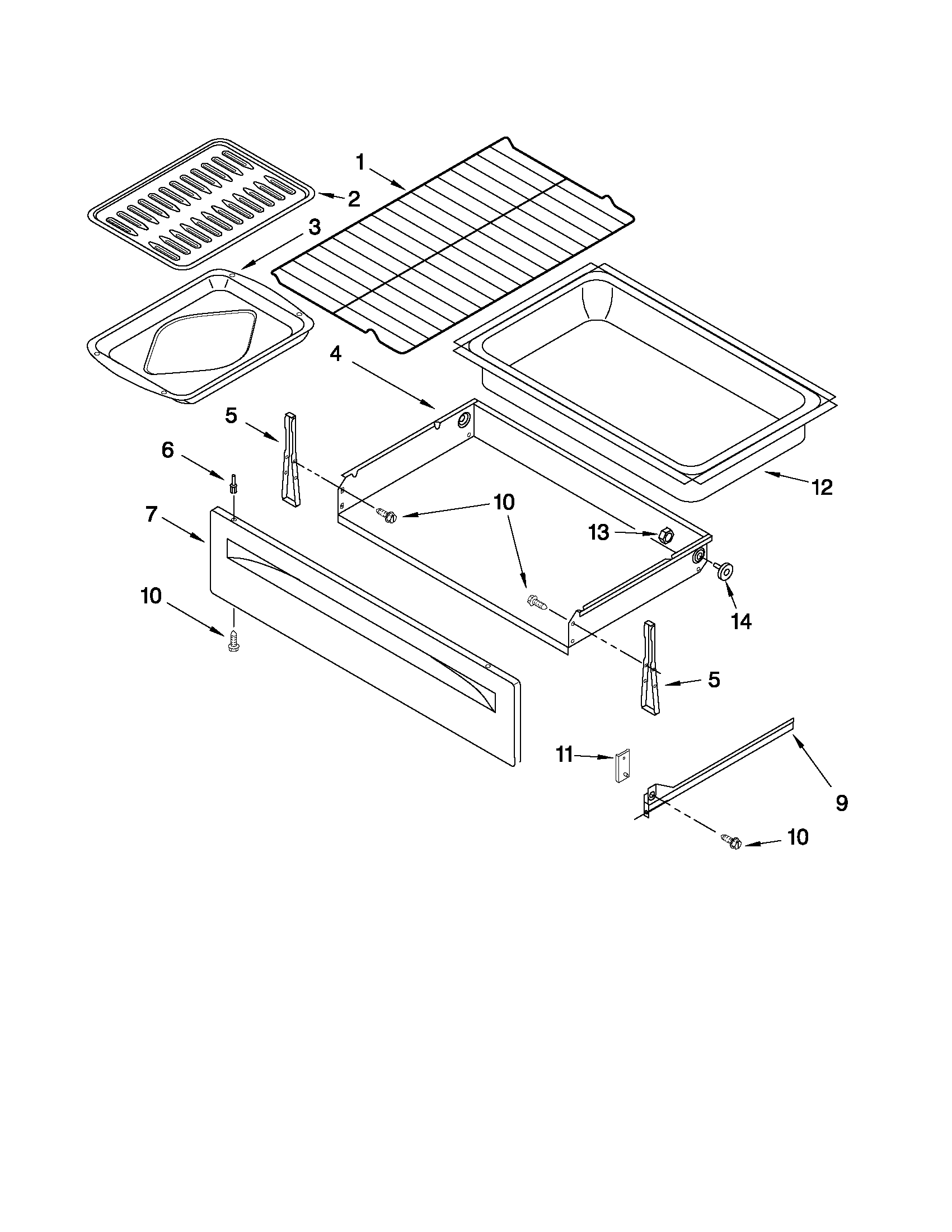Whirlpool RF388LXKB0 drawer & broiler parts diagram
