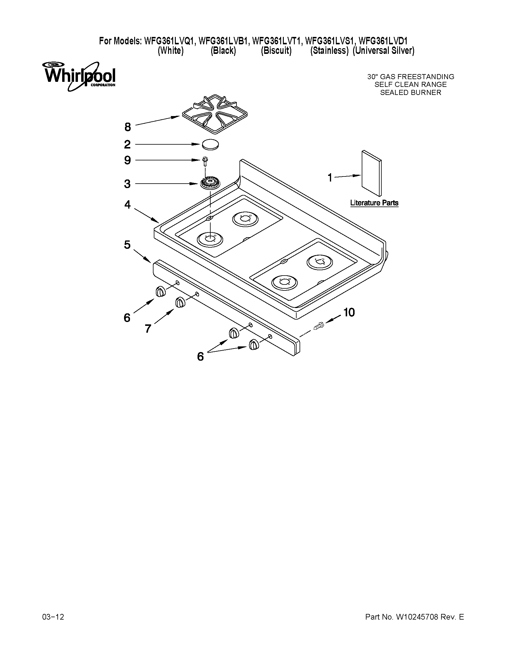 Whirlpool WFG361LVT1 cooktop parts diagram