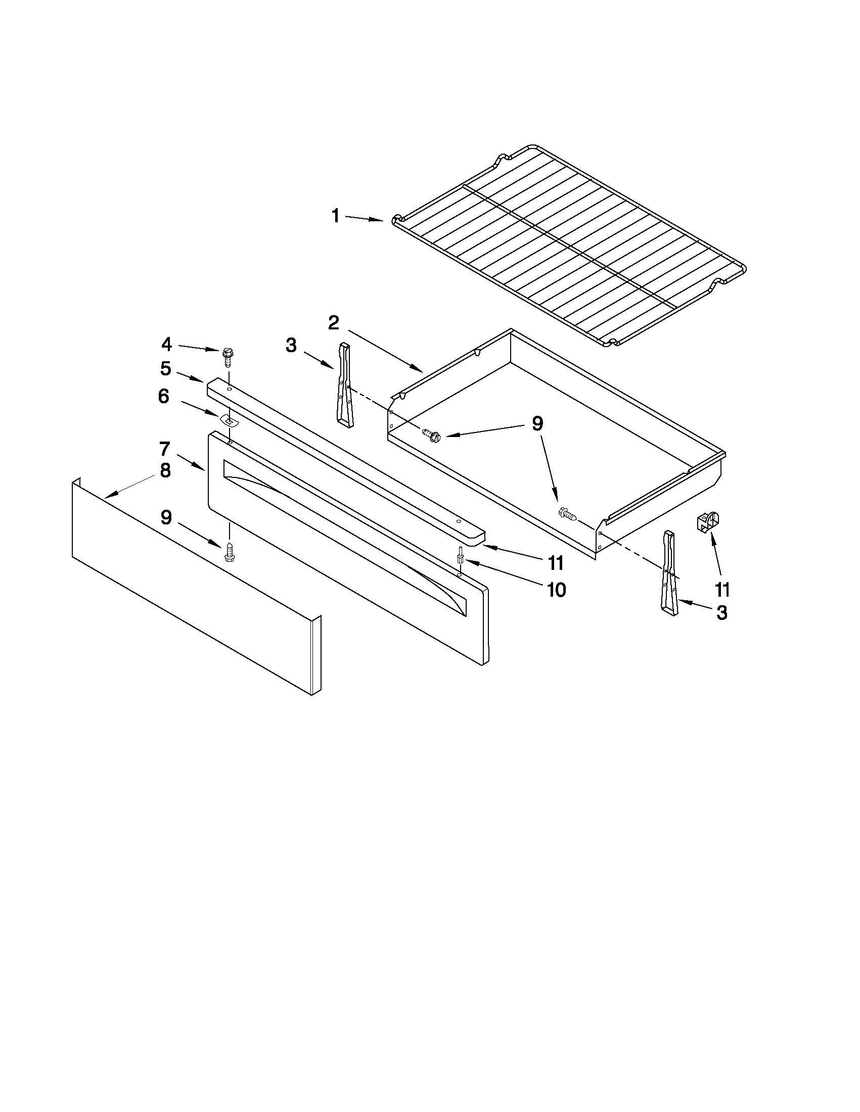 Whirlpool WFG361LVT1 drawer & broiler parts diagram