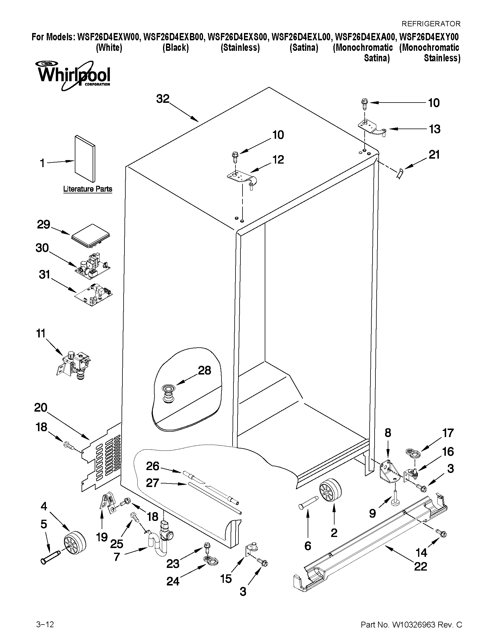 Whirlpool WSF26D4EXL00 cabinet parts diagram
