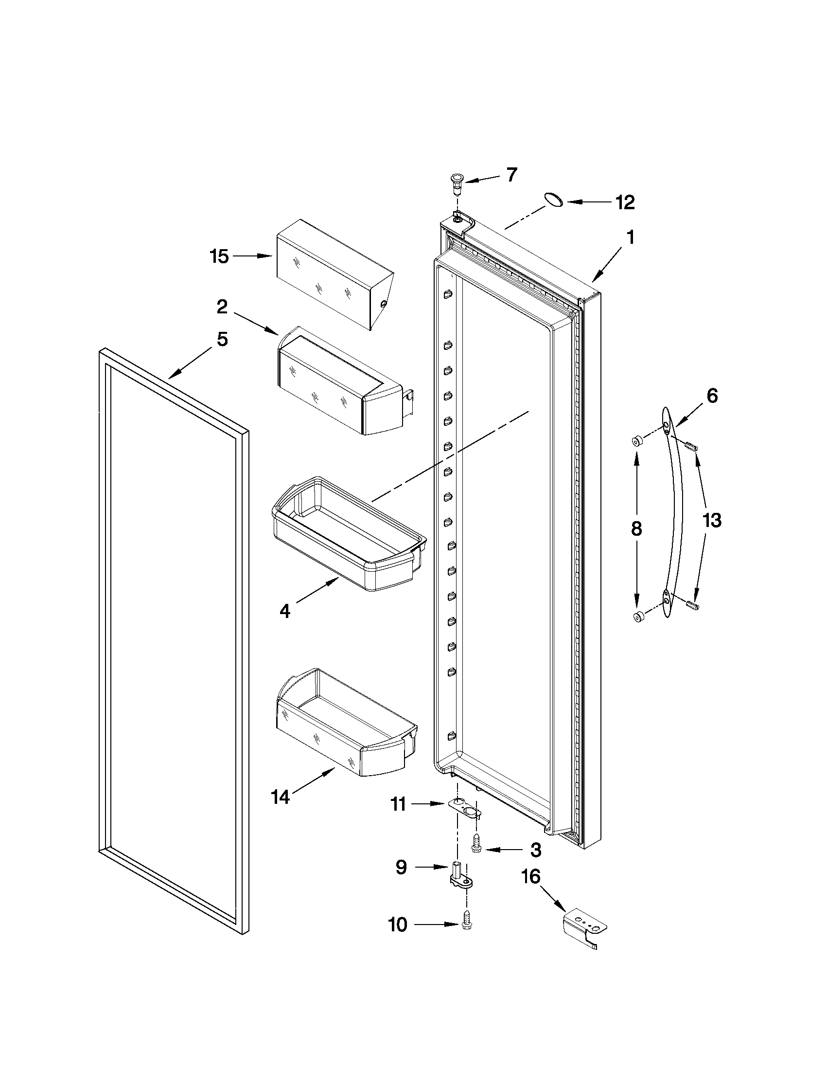 Whirlpool WSF26D4EXL00 refrigerator door parts diagram