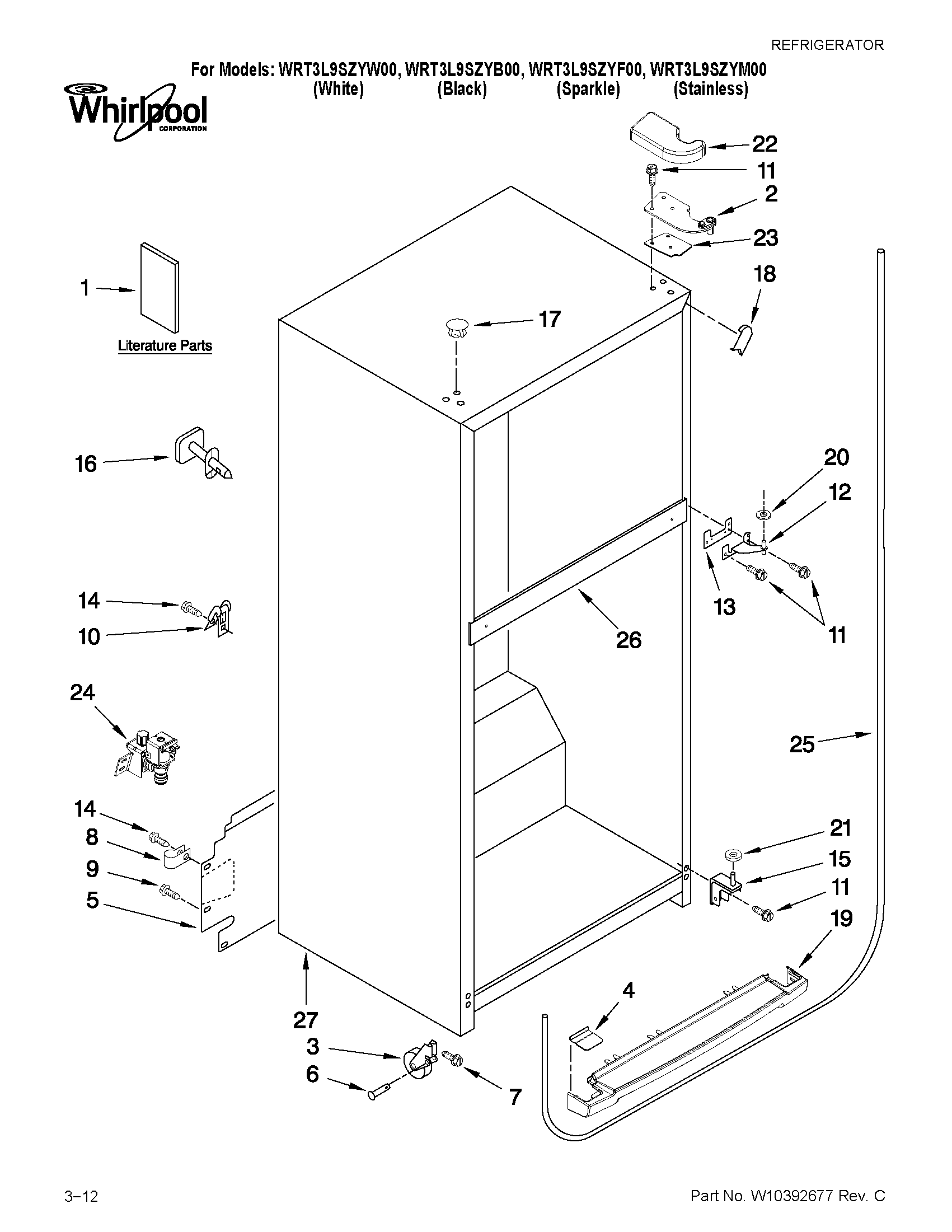 Whirlpool WRT3L9SZYF00 cabinet parts diagram