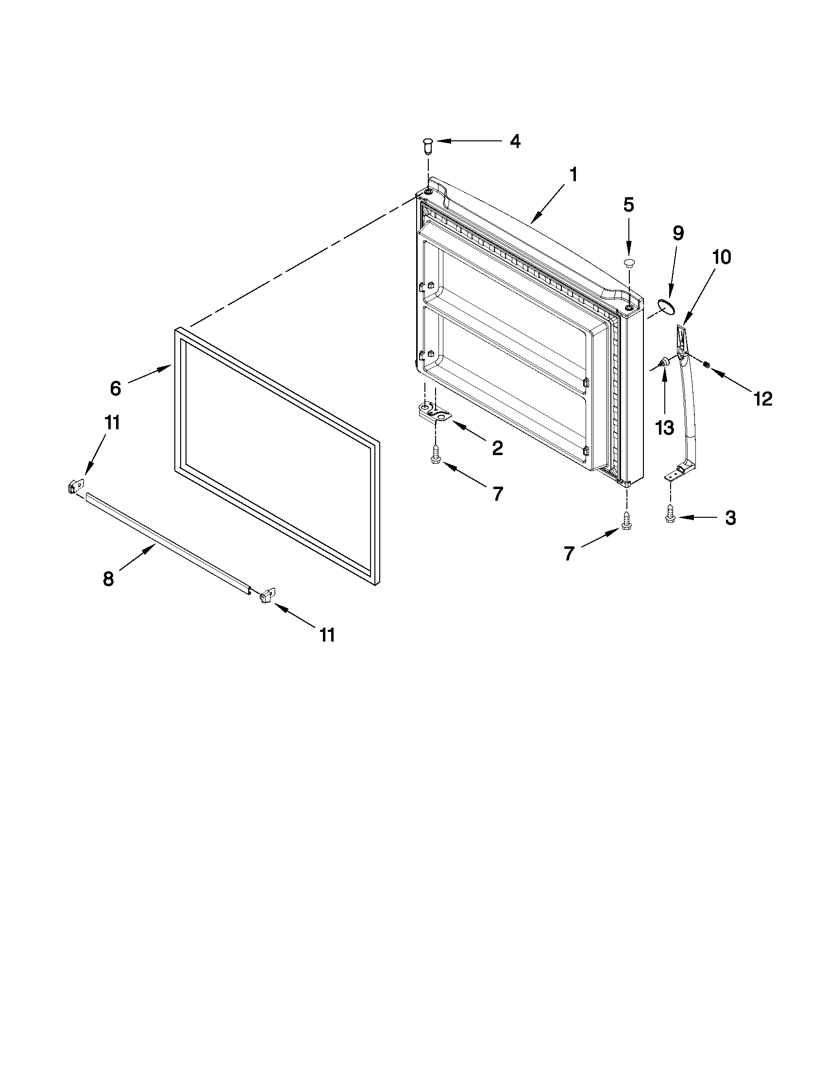Whirlpool WRT3L9SZYF00 freezer door parts diagram