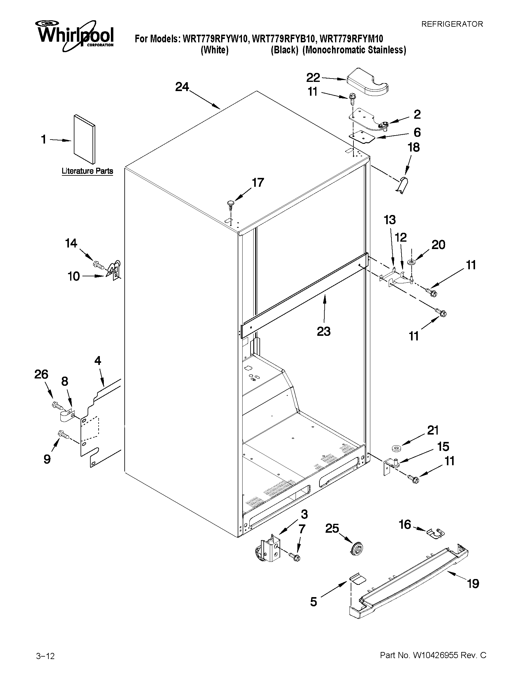 Whirlpool WRT779RFYB10 cabinet parts diagram