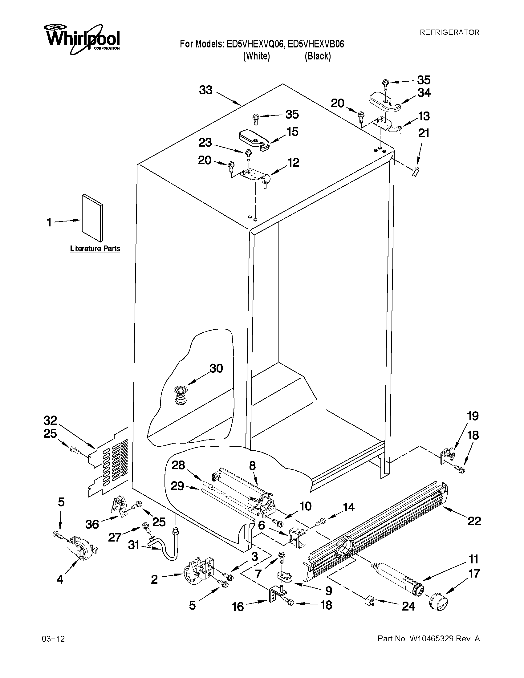 Whirlpool ED5VHEXVQ06 cabinet parts diagram