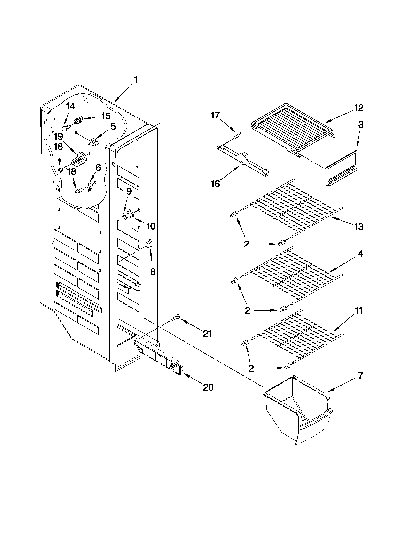 Whirlpool ED5VHEXVQ06 freezer liner parts diagram