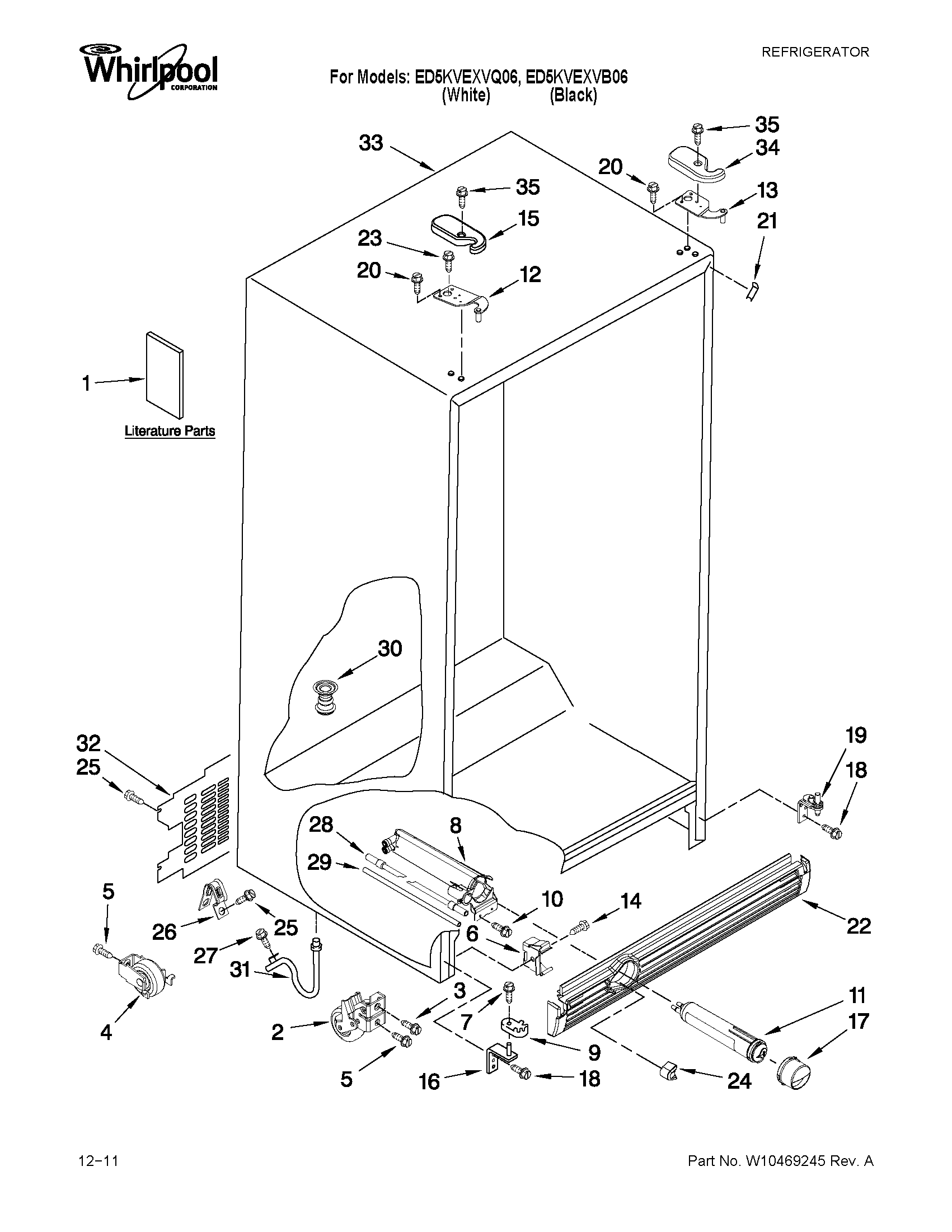 Whirlpool ED5KVEXVB06 cabinet parts diagram