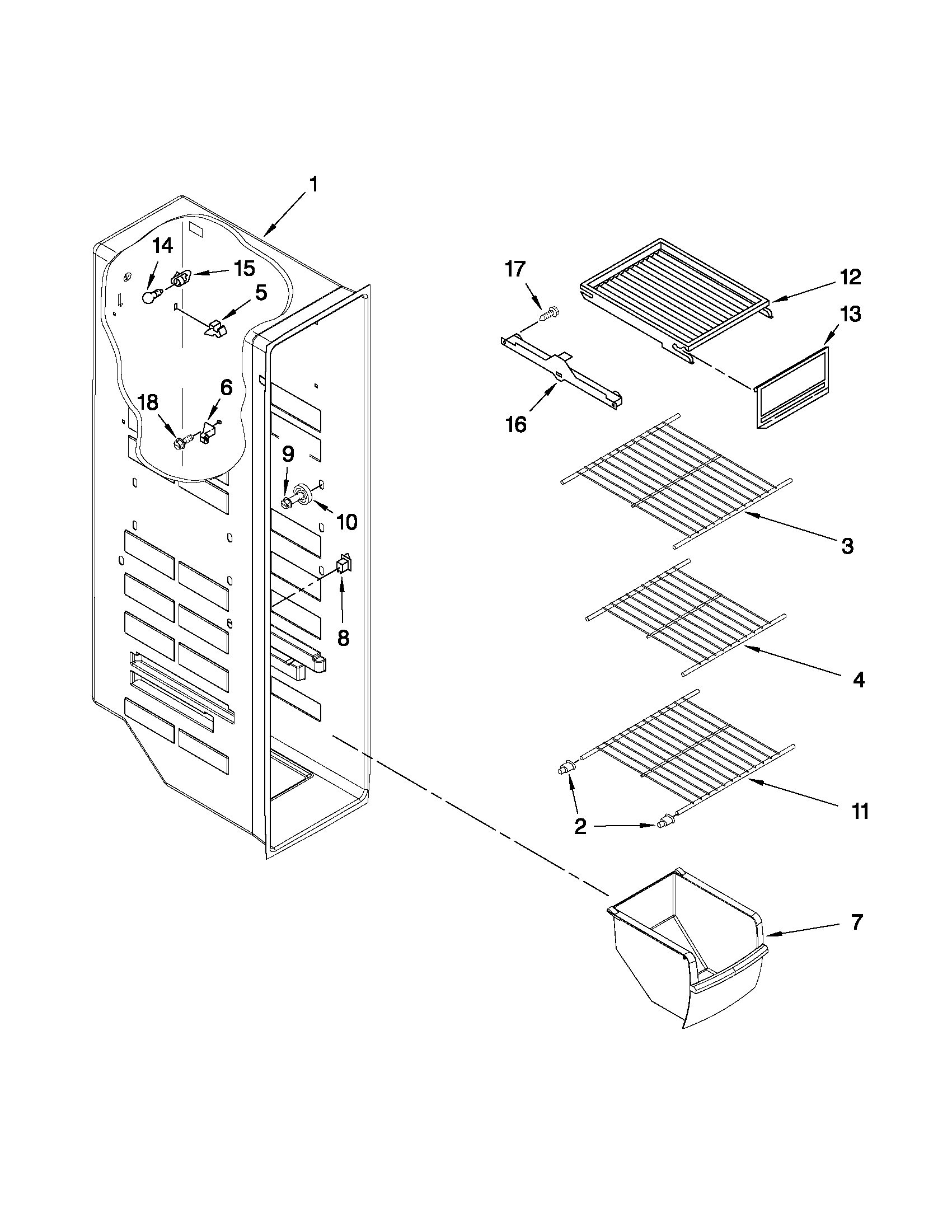 Whirlpool ED5KVEXVB06 freezer liner parts diagram