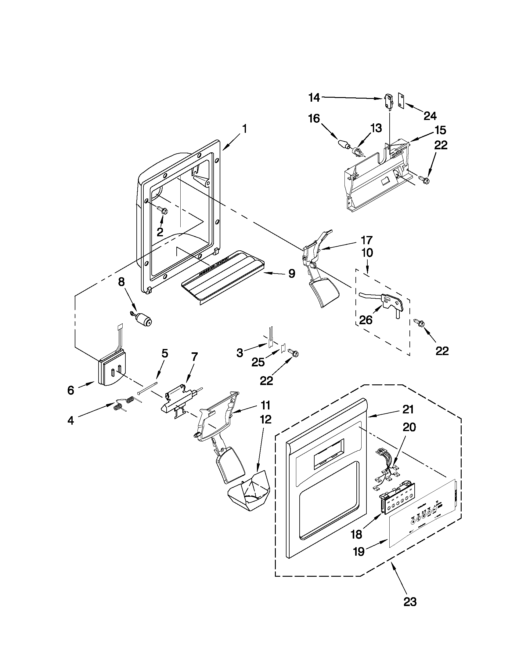 Whirlpool ED5KVEXVB06 dispenser front parts diagram