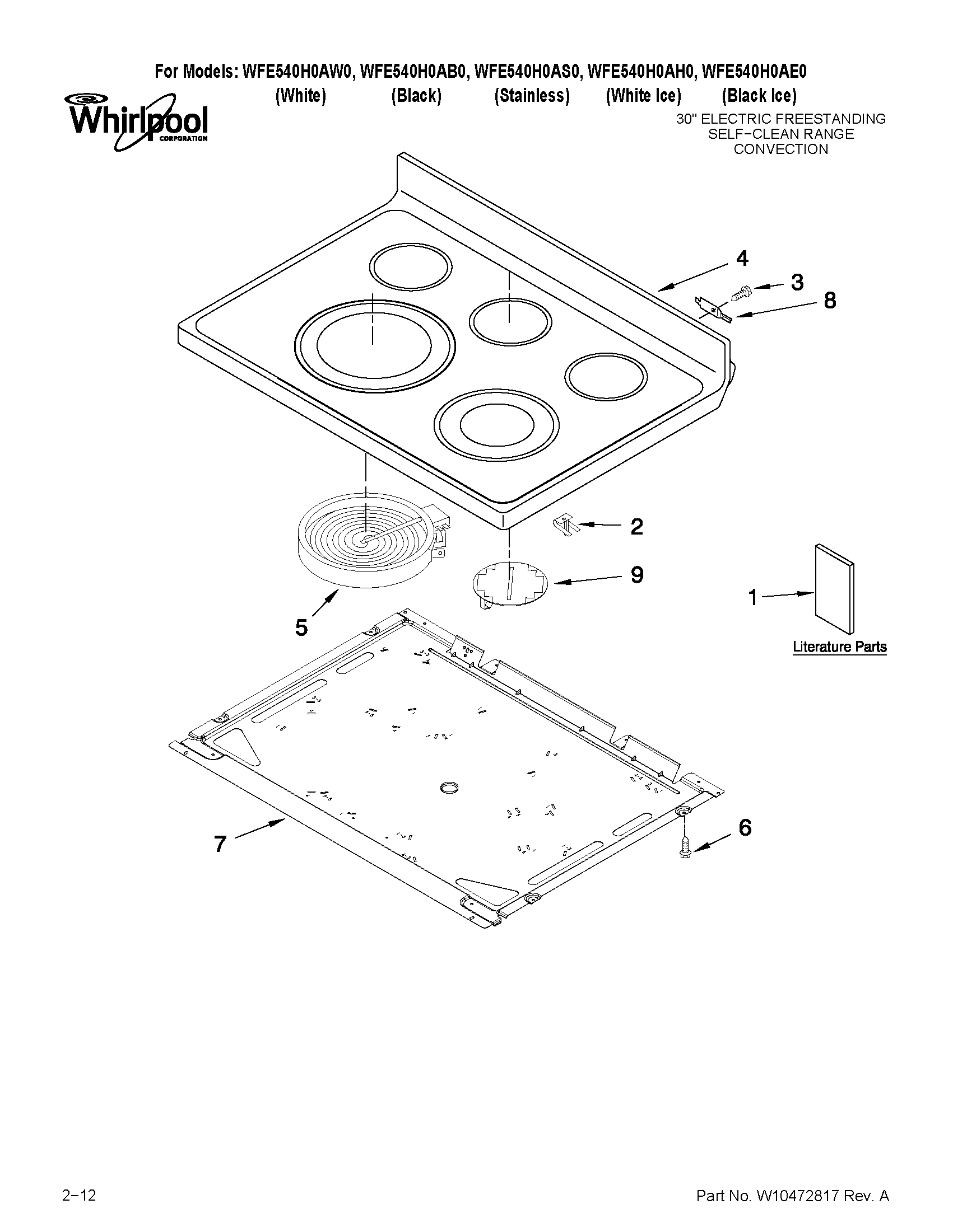 Whirlpool WFE540H0AB0 cooktop parts diagram