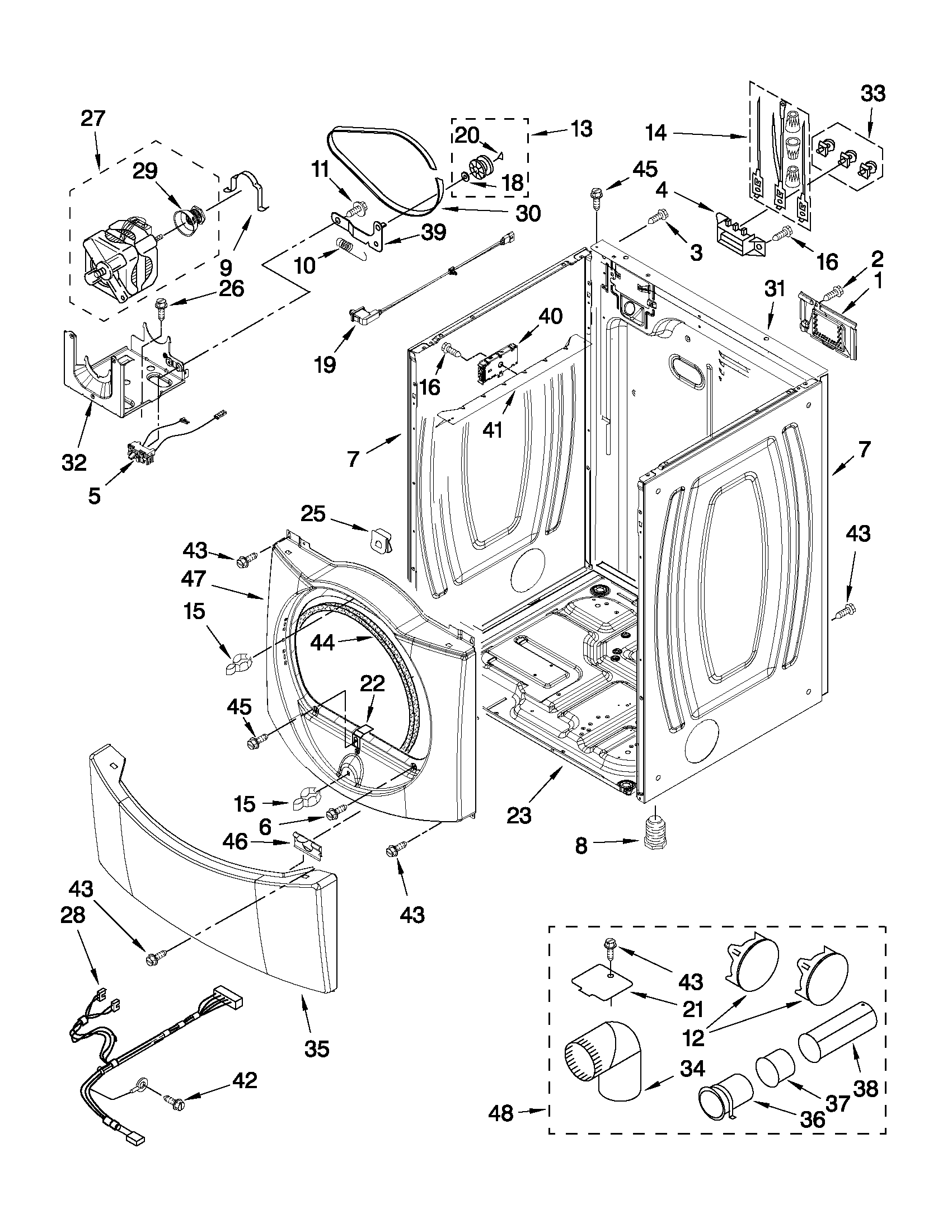 Whirlpool WED9470WW2 cabinet parts diagram