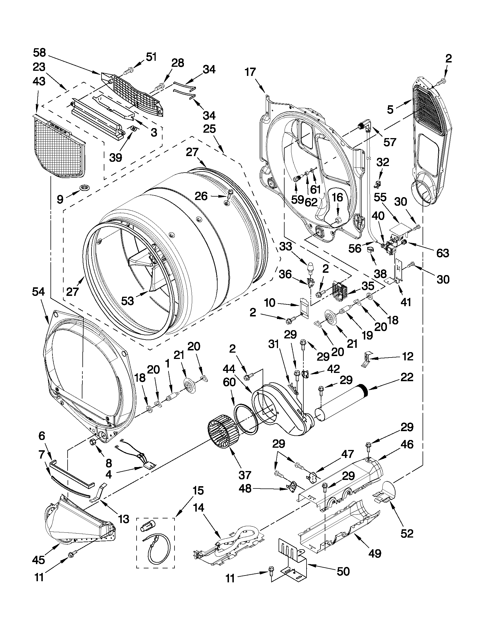 Whirlpool WED9470WW2 bulkhead parts diagram