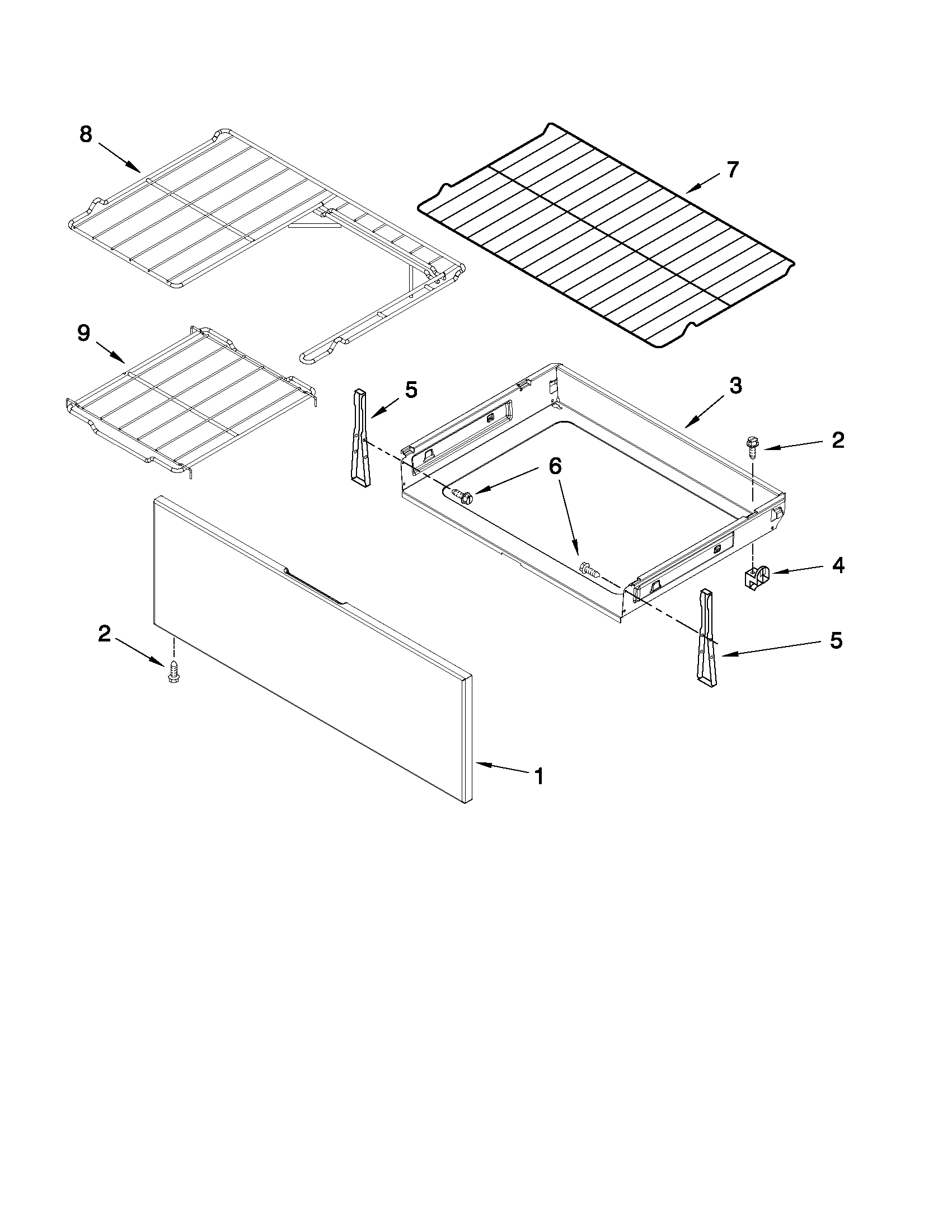 Whirlpool WFE714HLAS0 drawer & broiler parts diagram