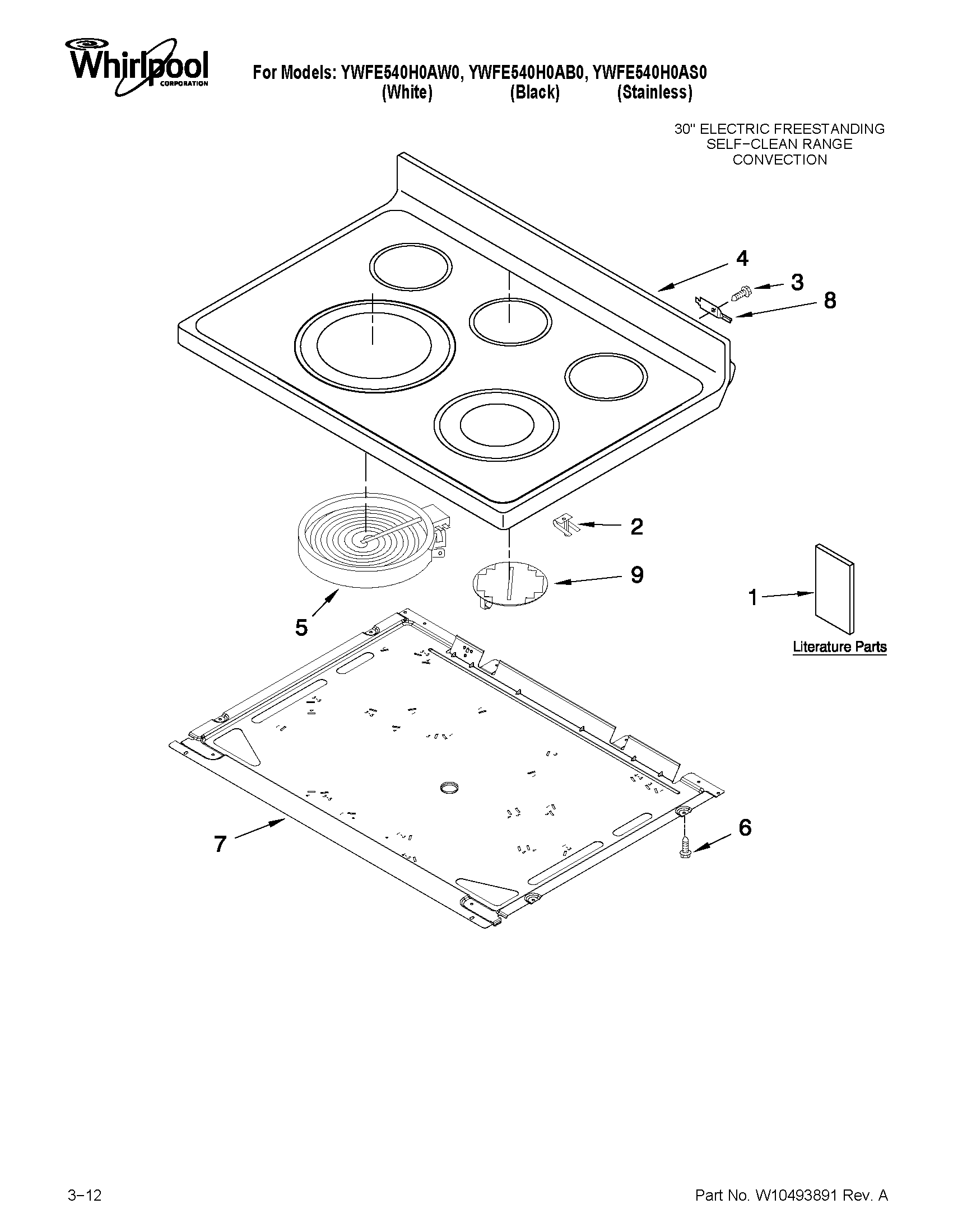 Whirlpool YWFE540H0AS0 cooktop parts diagram