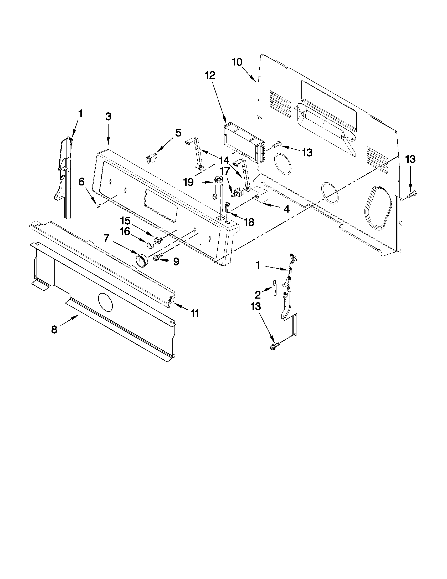 Whirlpool YWFE540H0AS0 control panel parts diagram