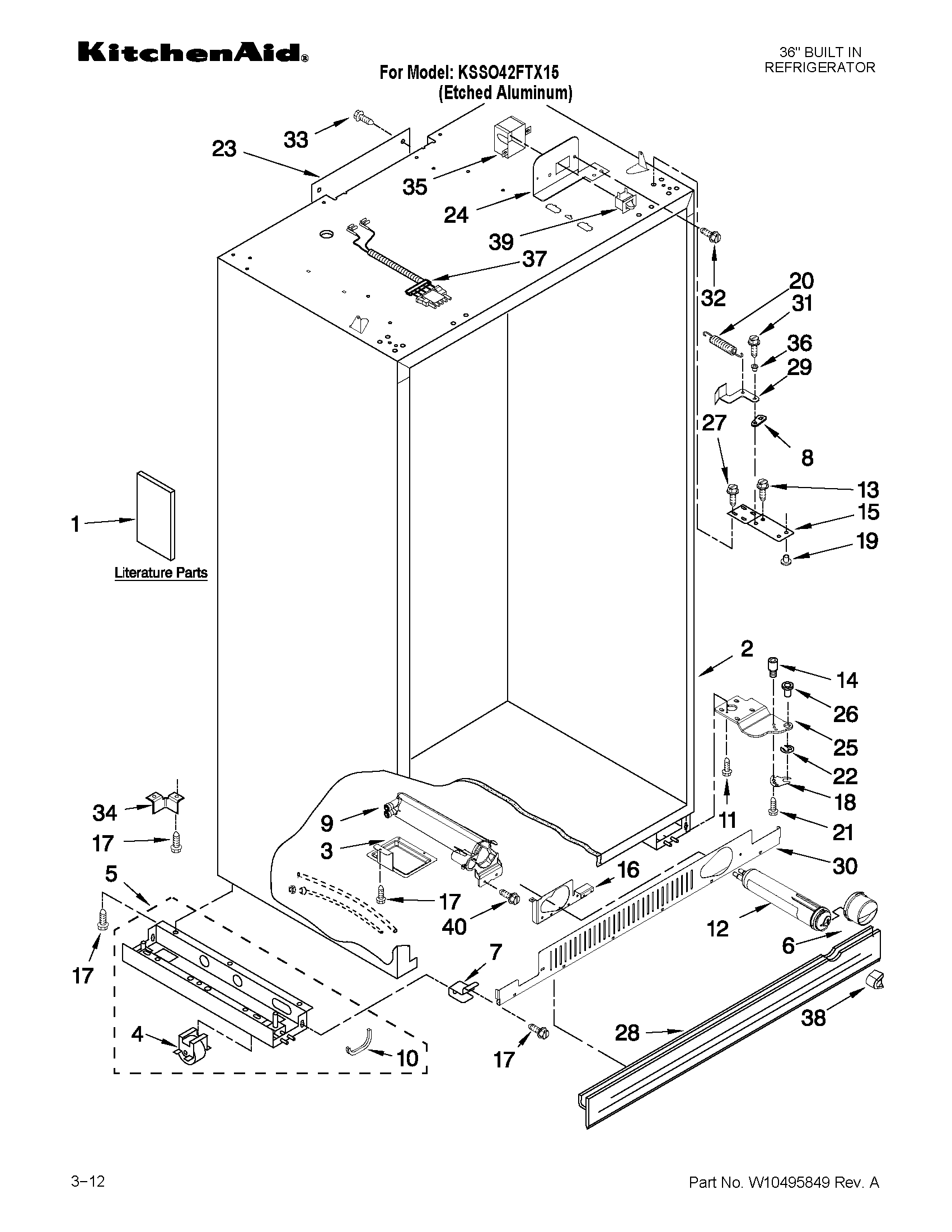 KitchenAid KSSO42FTX15 cabinet parts diagram