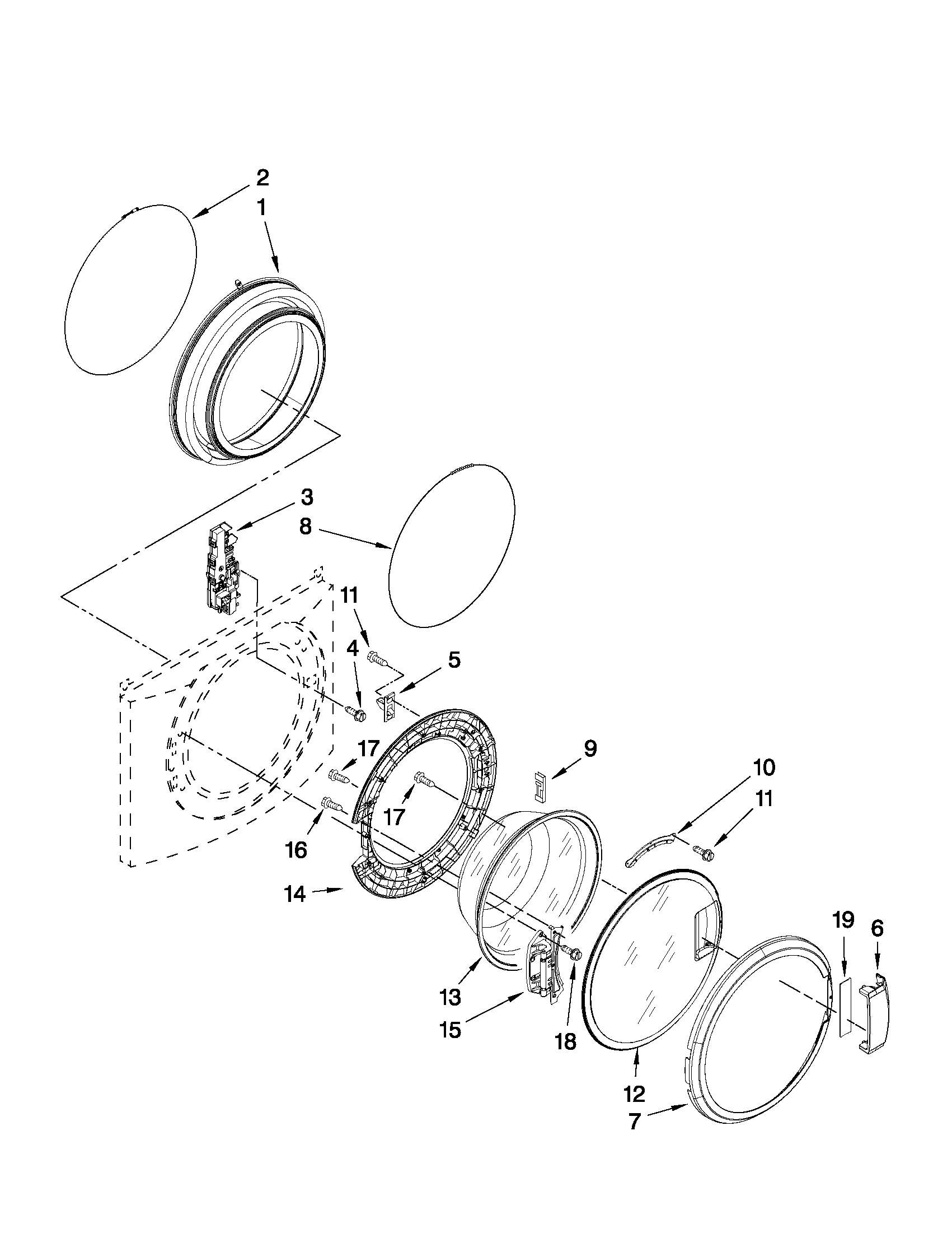 Maytag MHN30PDBGW0 door and latch parts diagram
