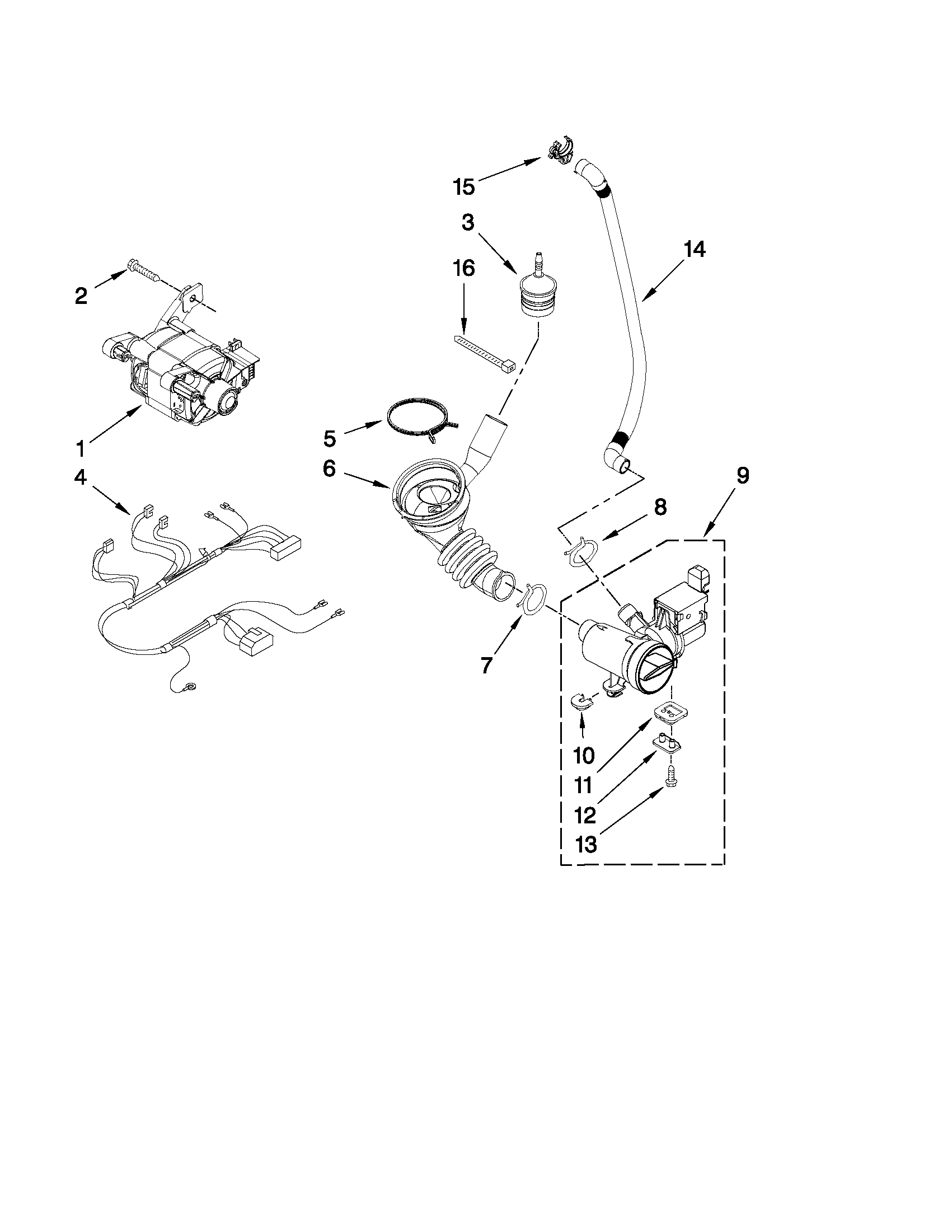 Maytag MHN30PDBGW0 pump and motor parts diagram