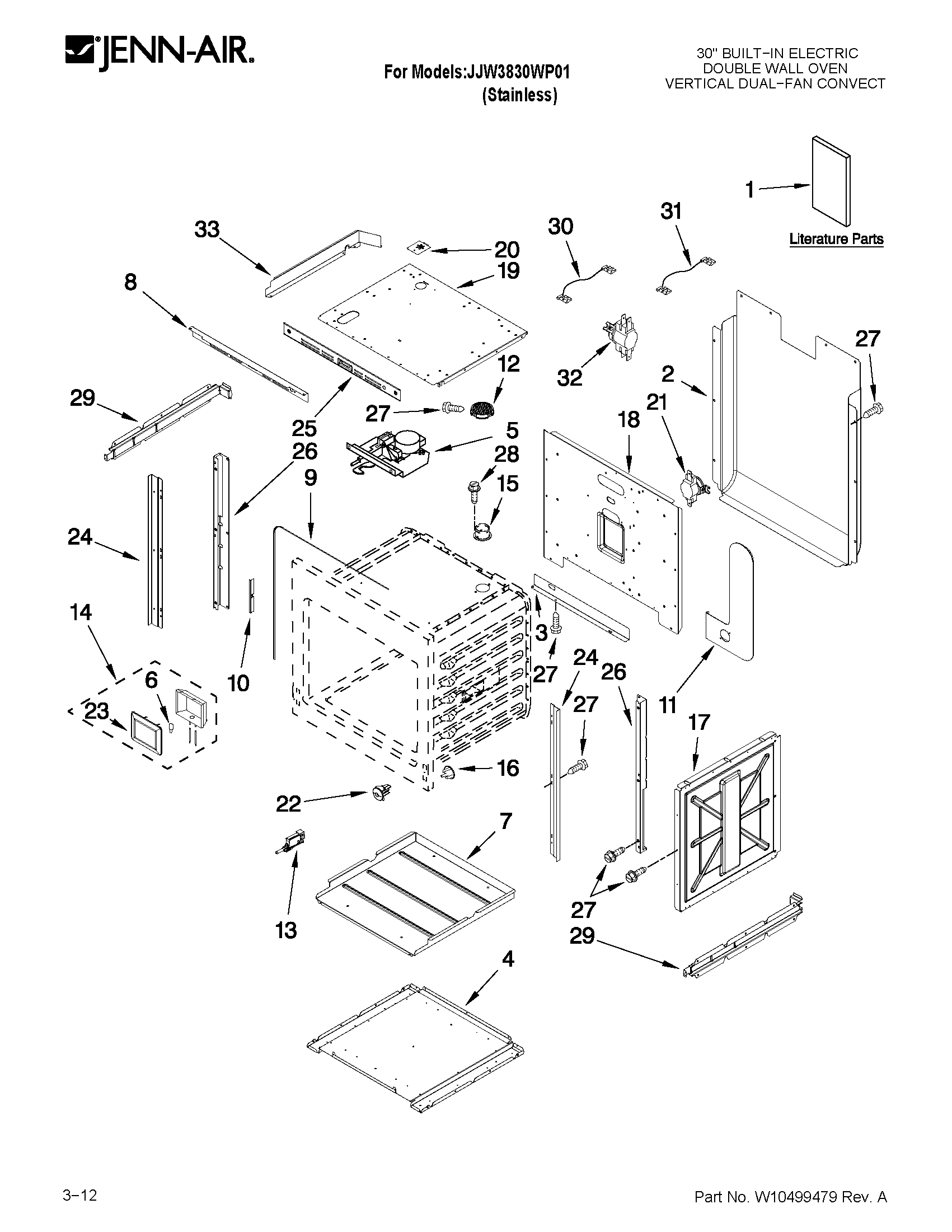 Jenn-Air JJW3830WP01 upper oven parts diagram