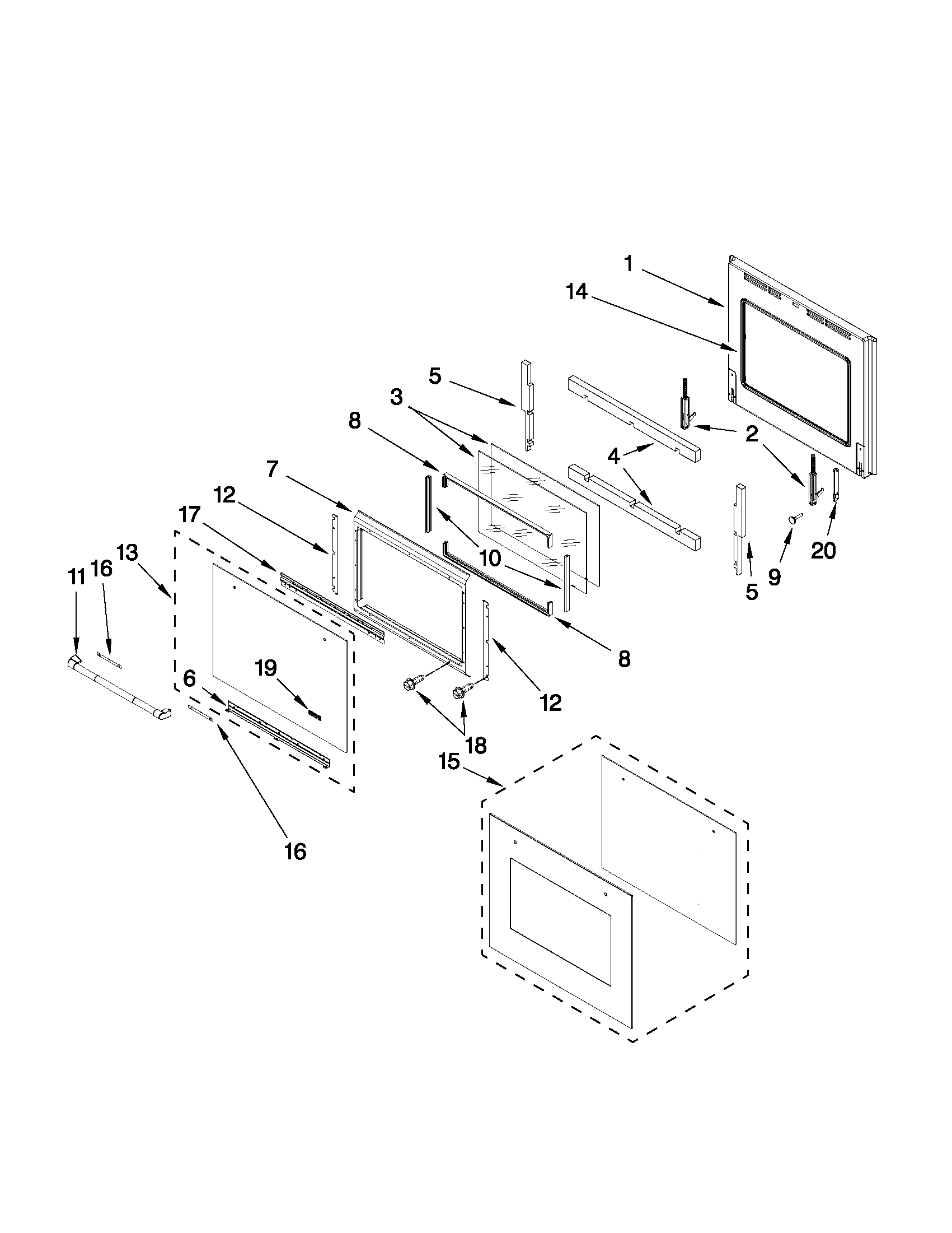 Jenn-Air JJW3830WP01 lower oven door parts diagram