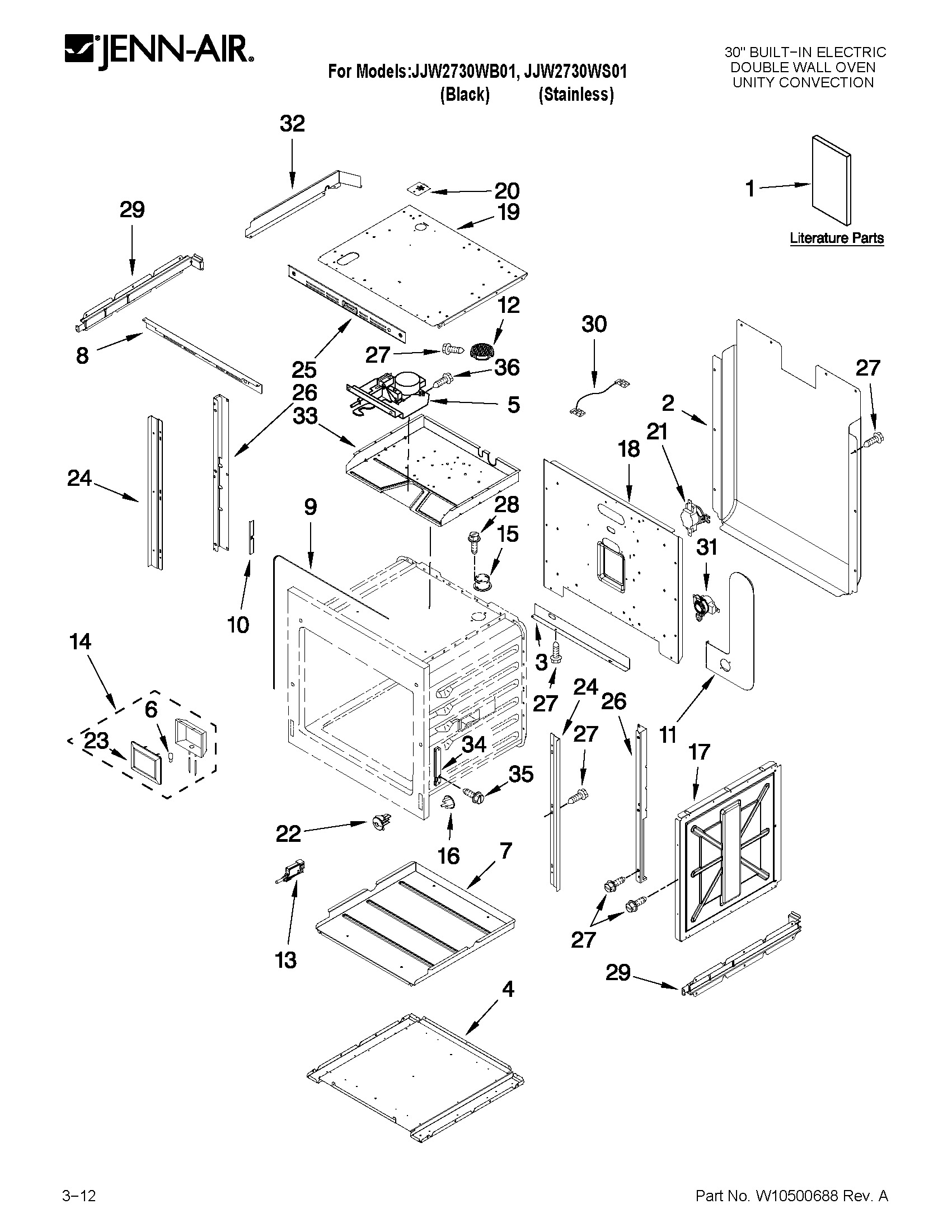Jenn-Air JJW2730WB01 upper oven parts diagram