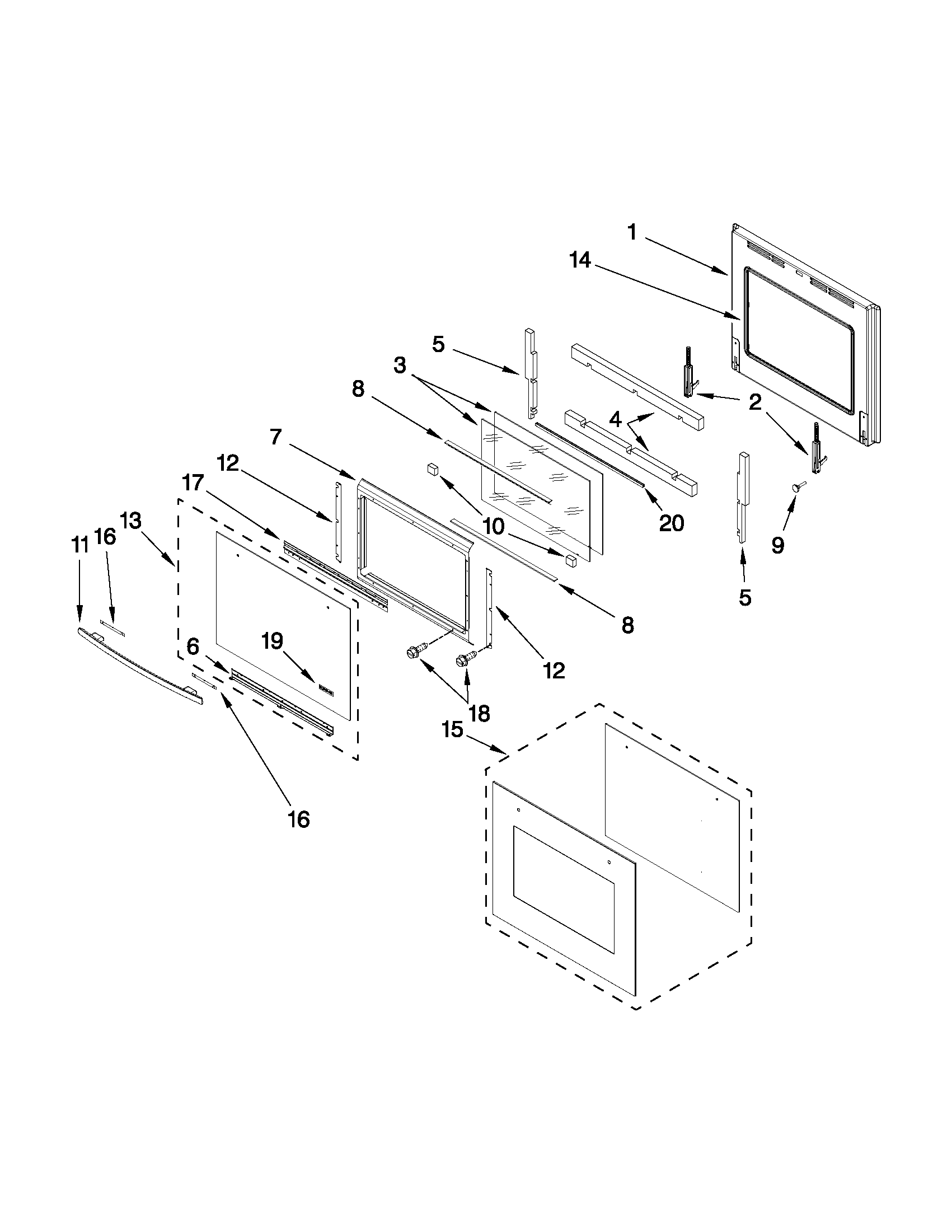 Jenn-Air JJW2830WW01 lower oven door parts diagram