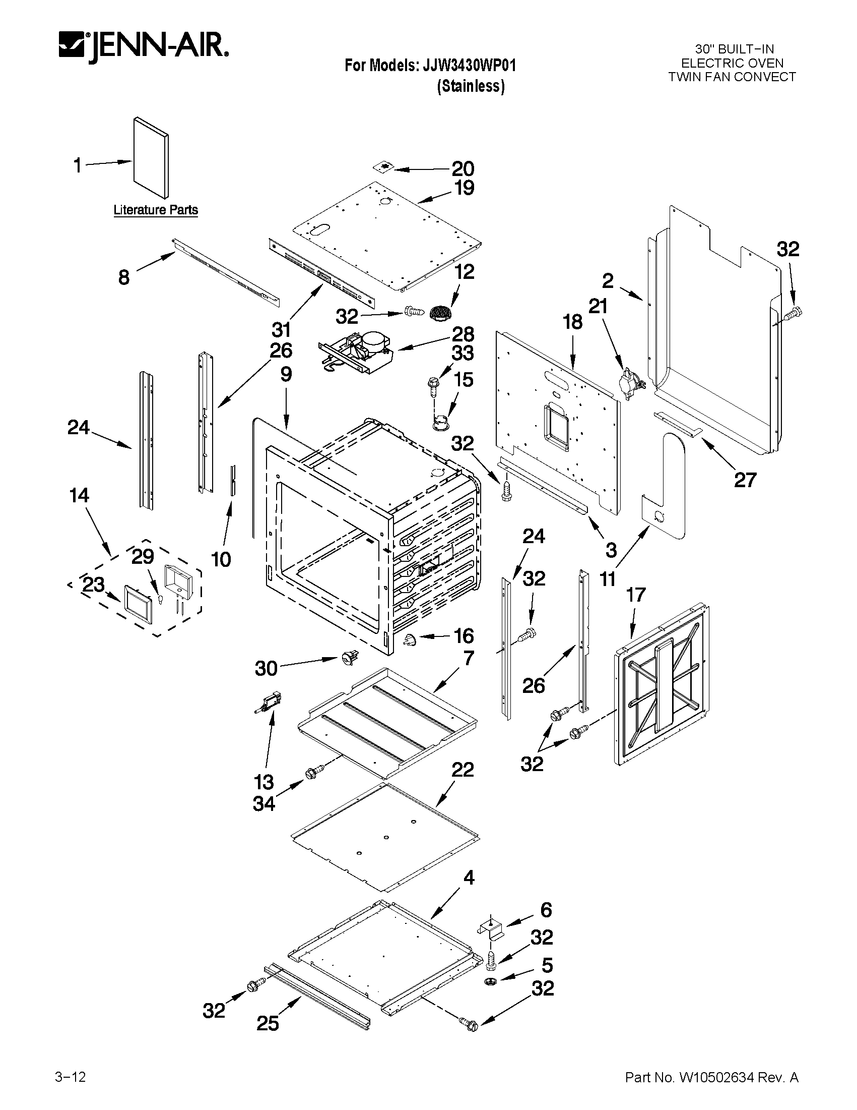 Jenn-Air JJW3430WP01 oven parts diagram