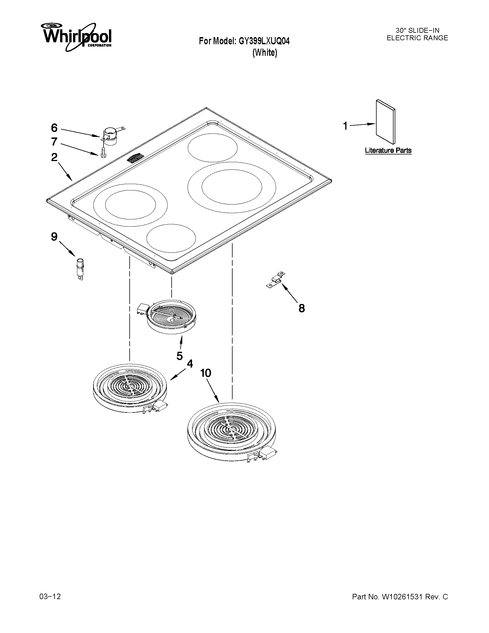 Whirlpool GY399LXUQ04 cooktop parts diagram