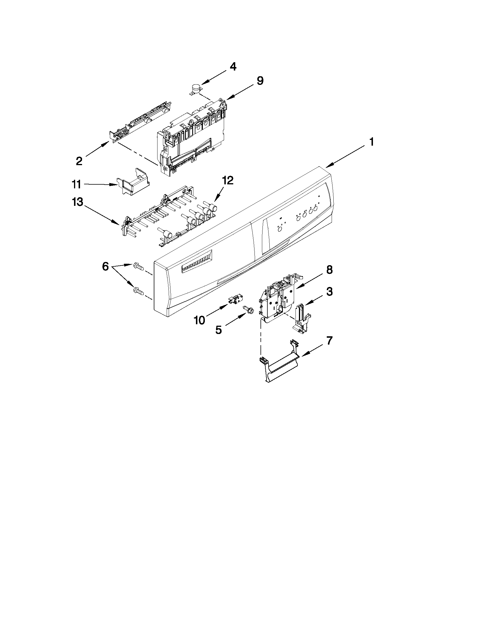 Whirlpool DU1030XTXS2 control panel and latch parts diagram