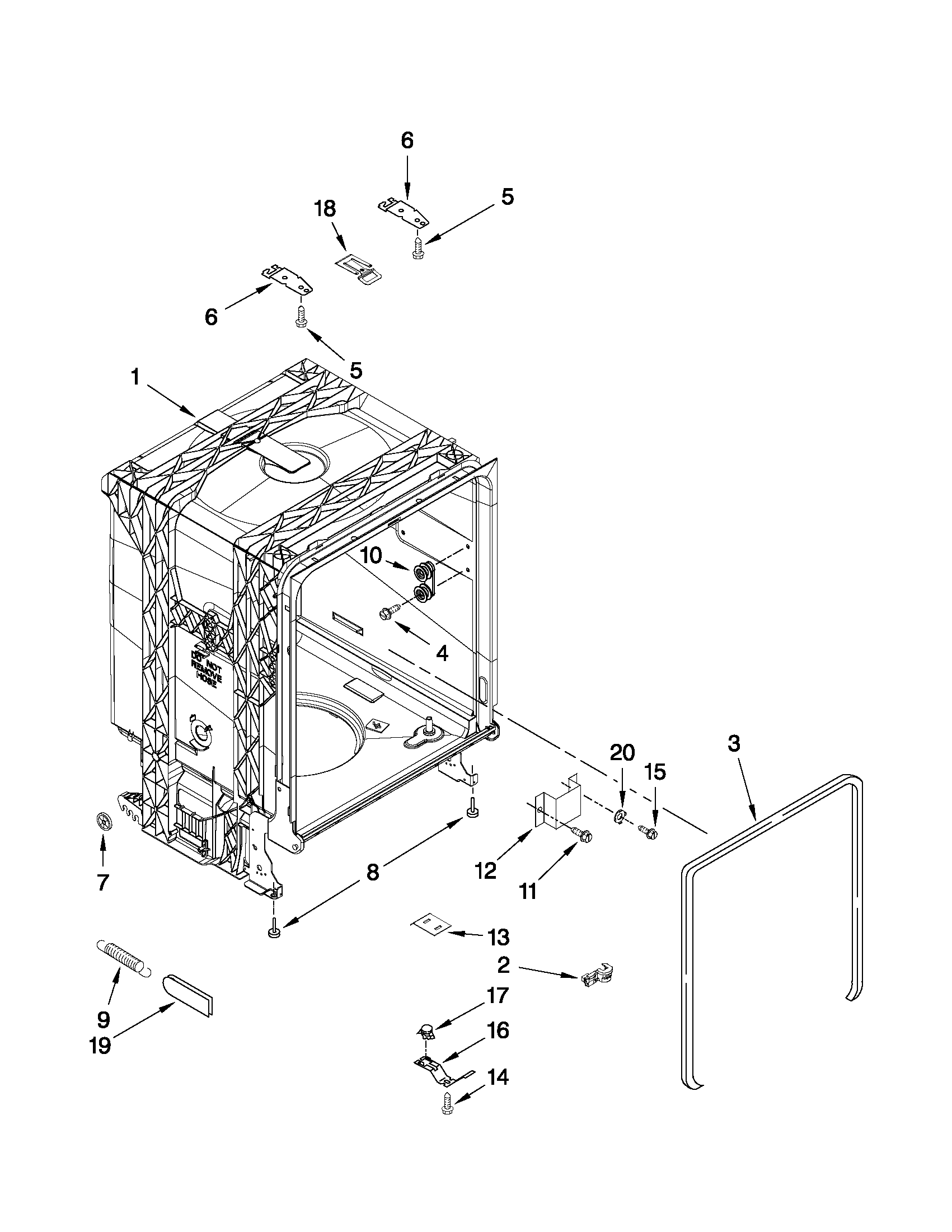 Whirlpool DU1030XTXS2 tub and frame parts diagram