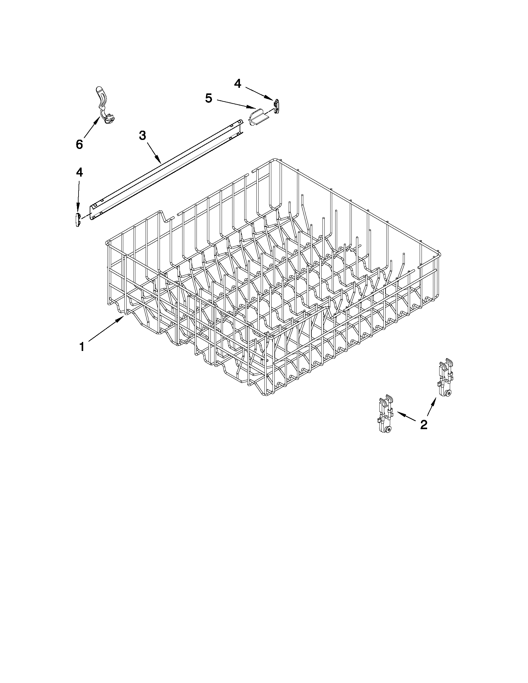 Whirlpool DU1030XTXS2 upper rack and track parts diagram