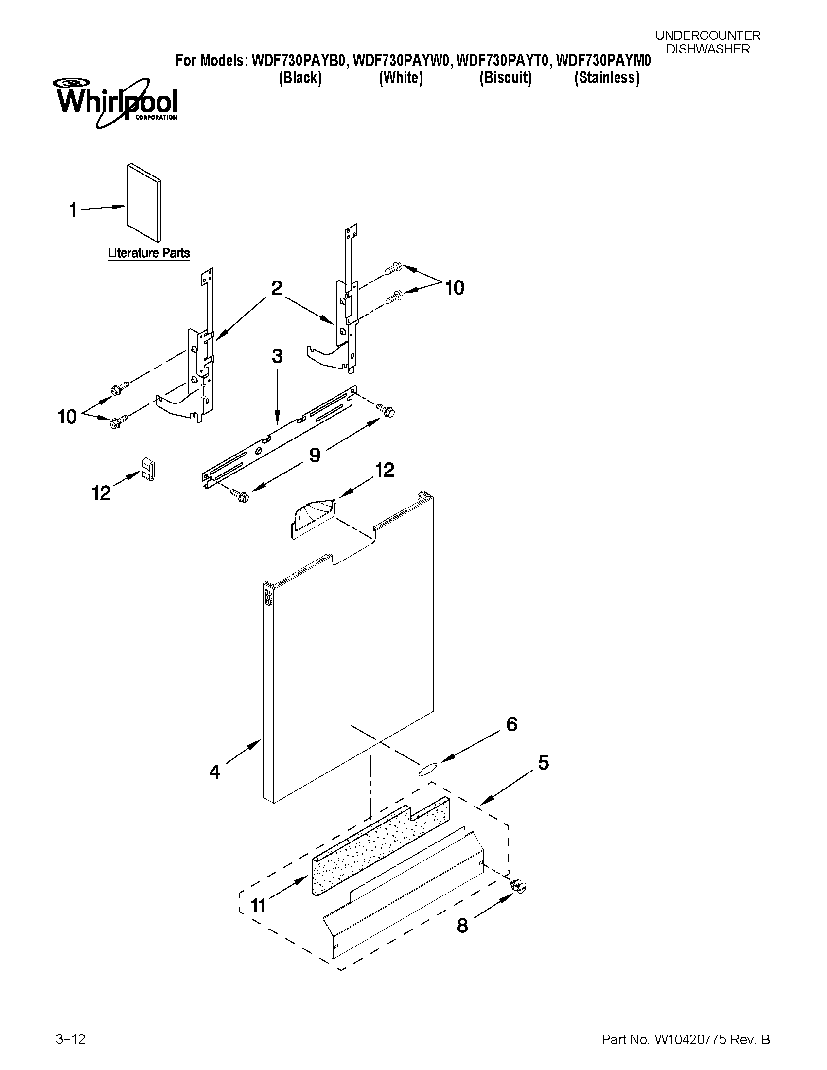 Whirlpool WDF730PAYM0 door and panel parts diagram