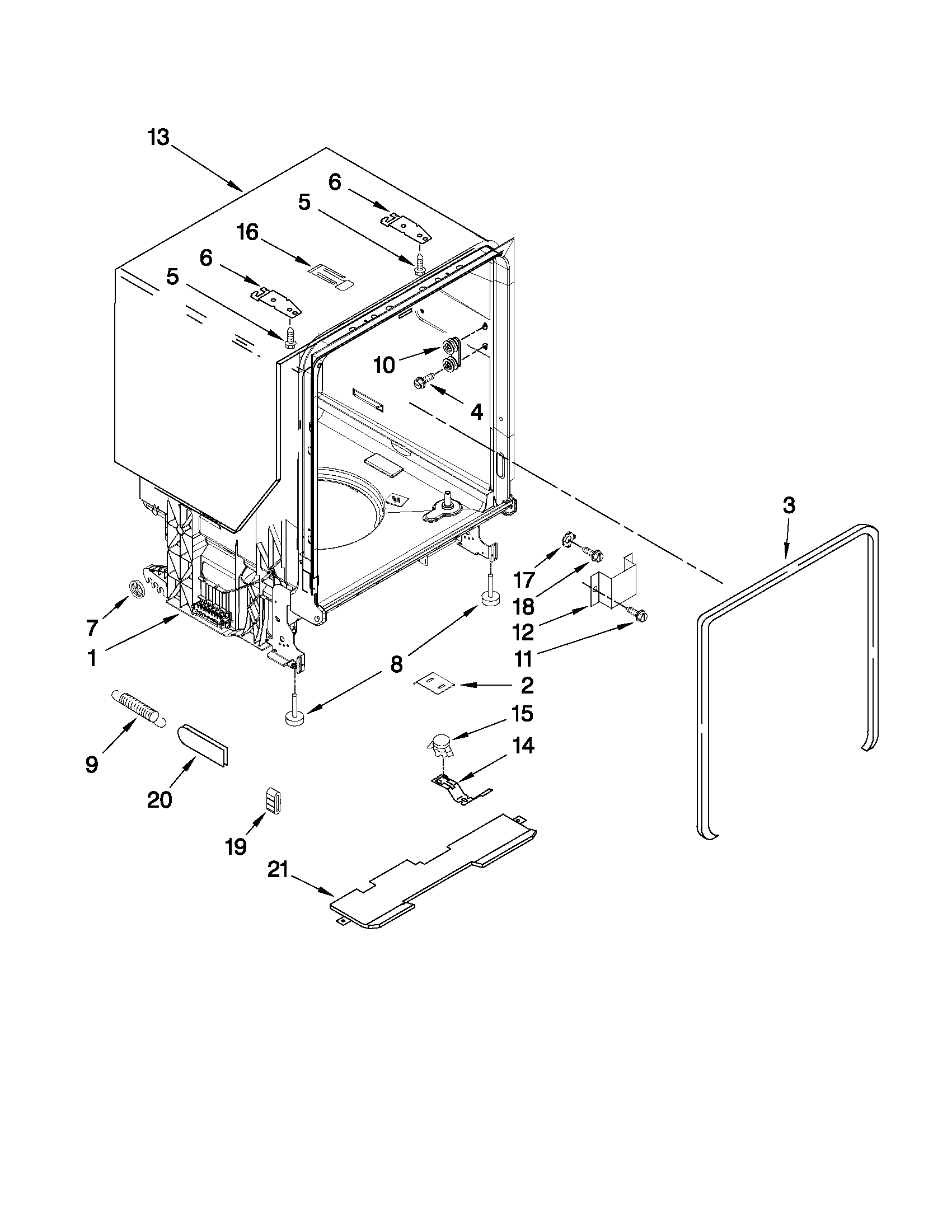 Whirlpool WDF730PAYM0 tub and frame parts diagram