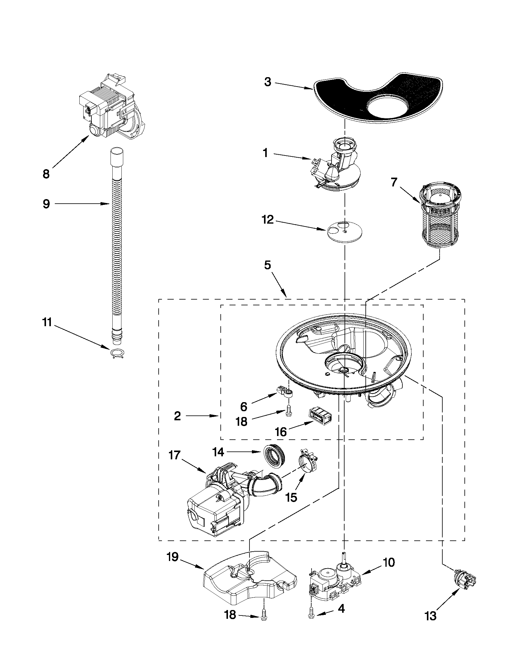 Whirlpool WDF730PAYM0 pump and motor parts diagram