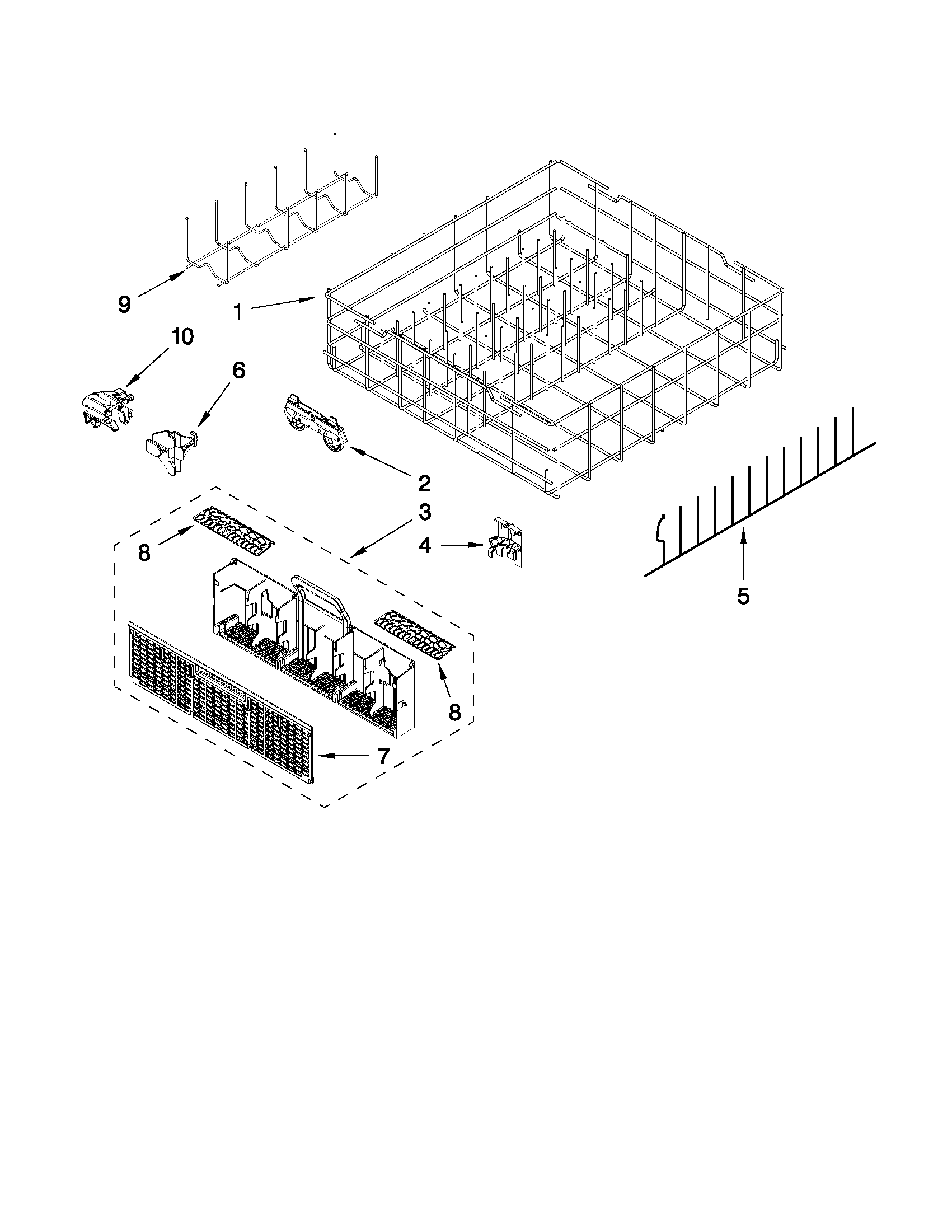 Whirlpool WDF730PAYM0 lower rack parts diagram
