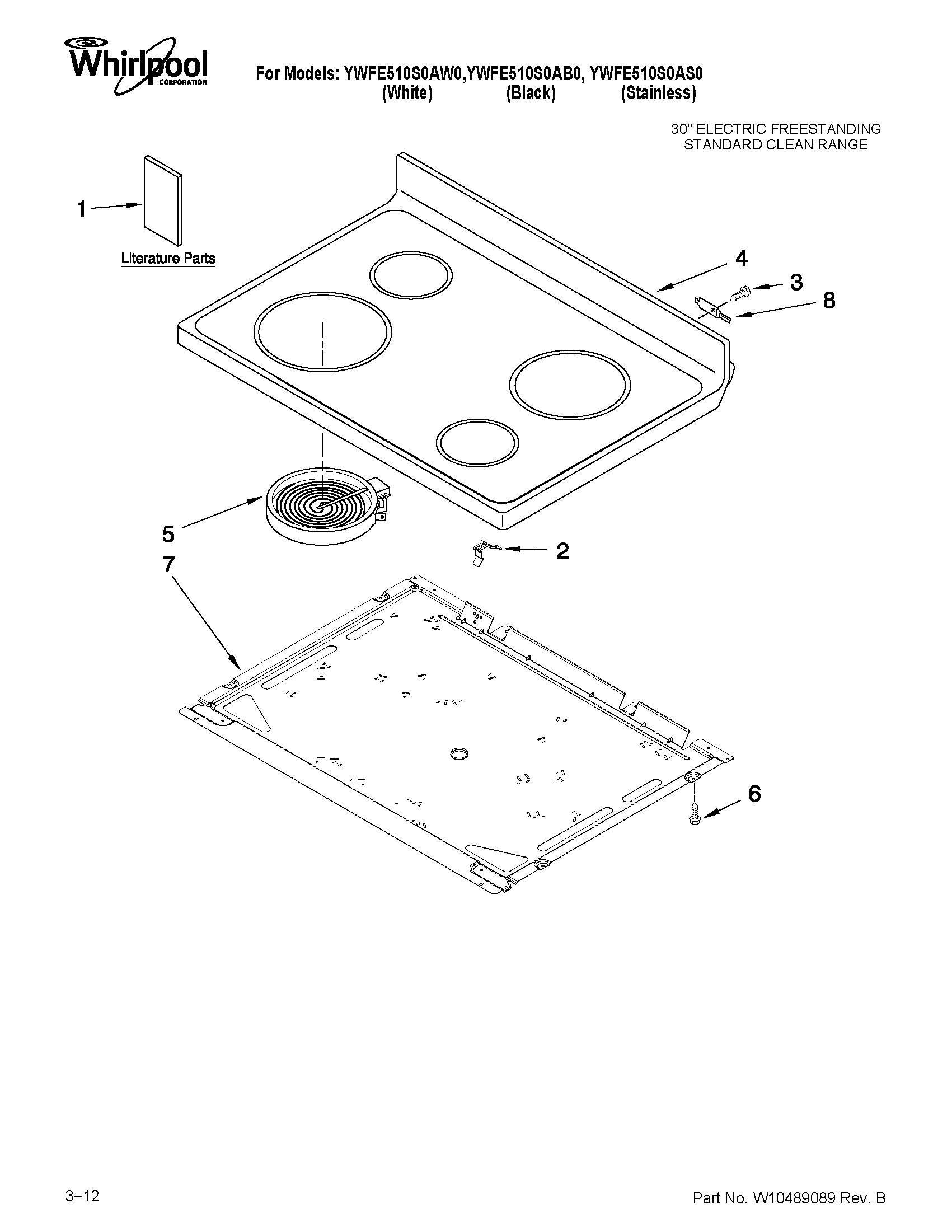 Whirlpool YWFE510S0AS0 cooktop parts diagram