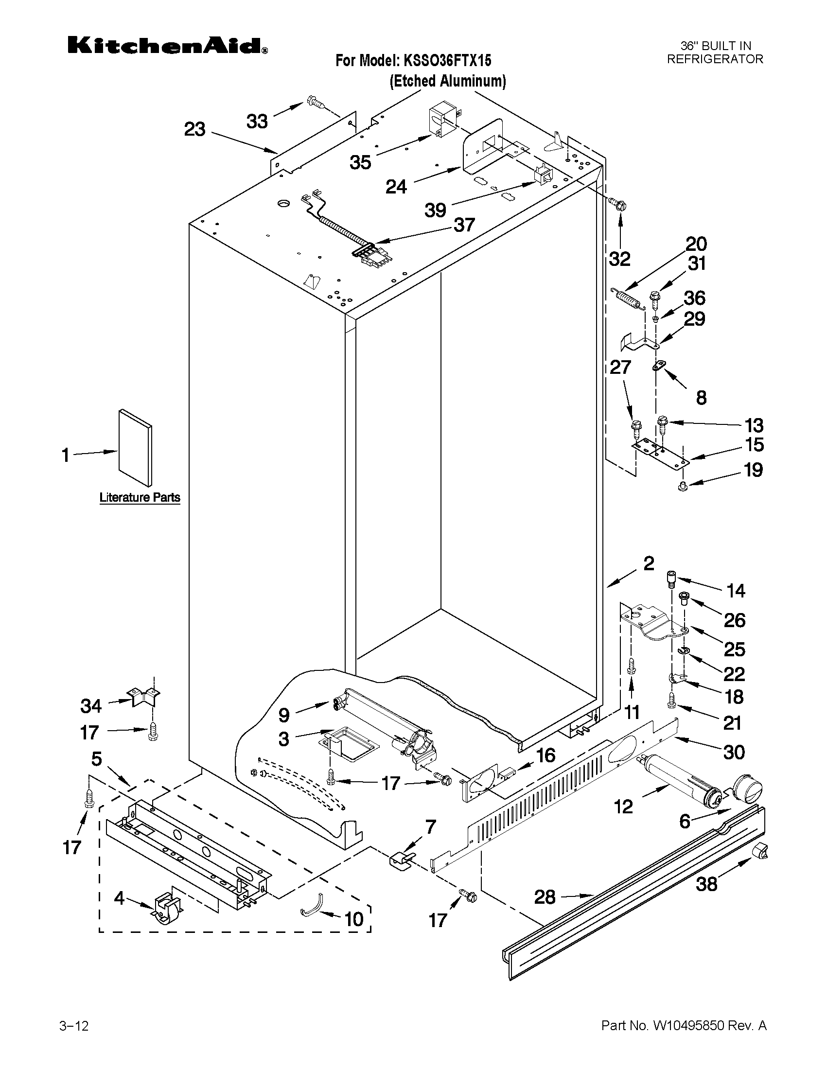 KitchenAid KSSO36FTX15 cabinet parts diagram