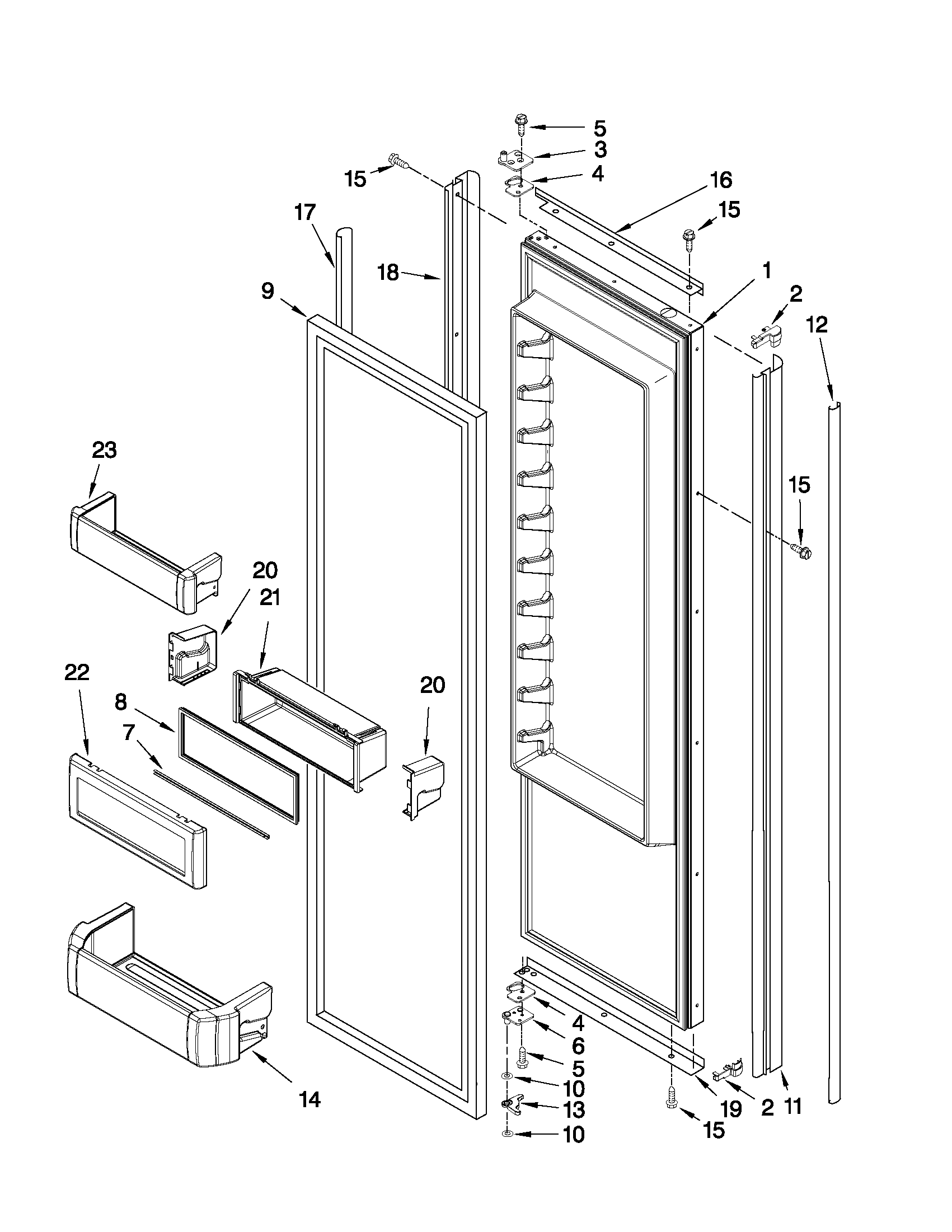 KitchenAid KSSO36FTX15 refrigerator door parts diagram