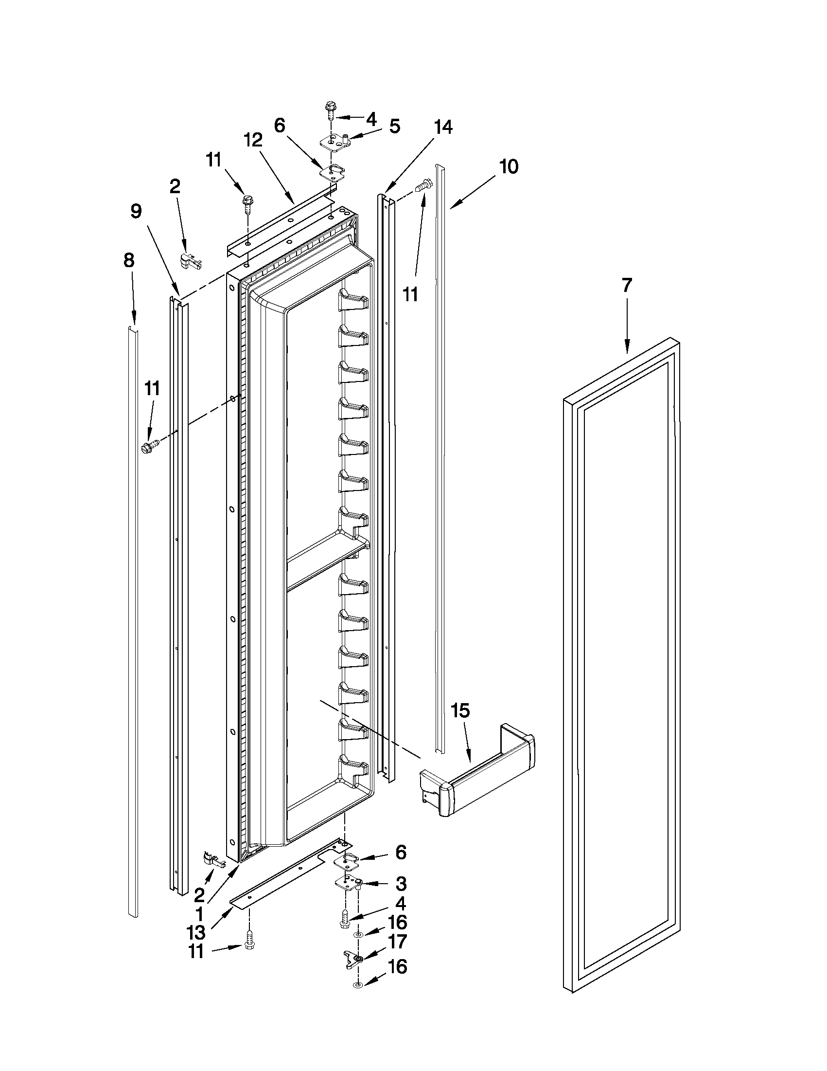 KitchenAid KSSO36FTX15 freezer door parts diagram