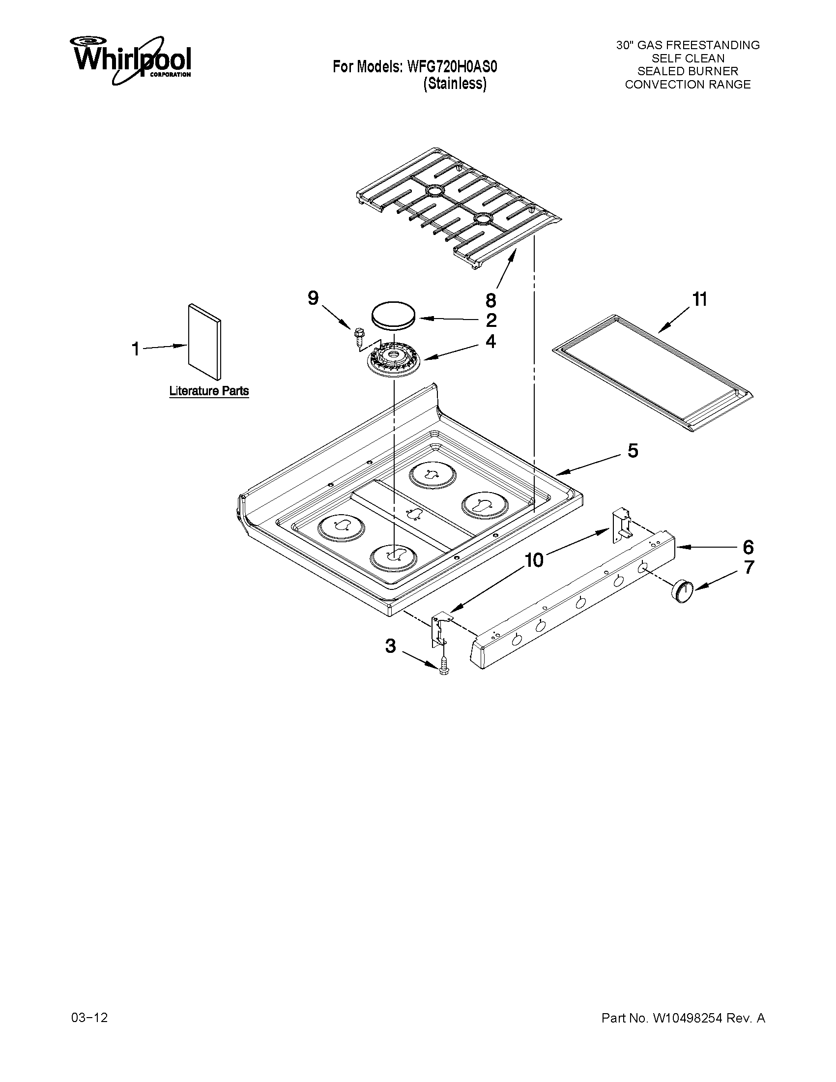 Whirlpool WFG720H0AS0 cooktop parts diagram