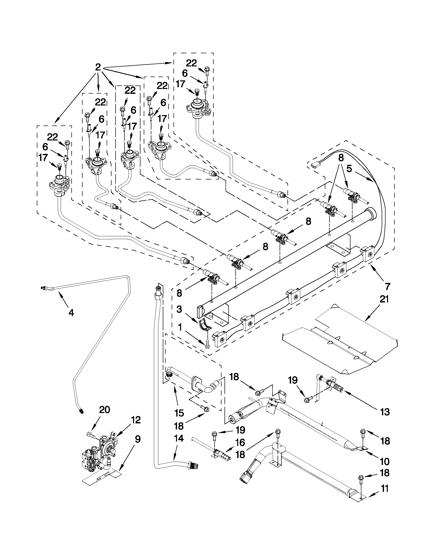 Whirlpool WFG720H0AS0 manifold parts diagram