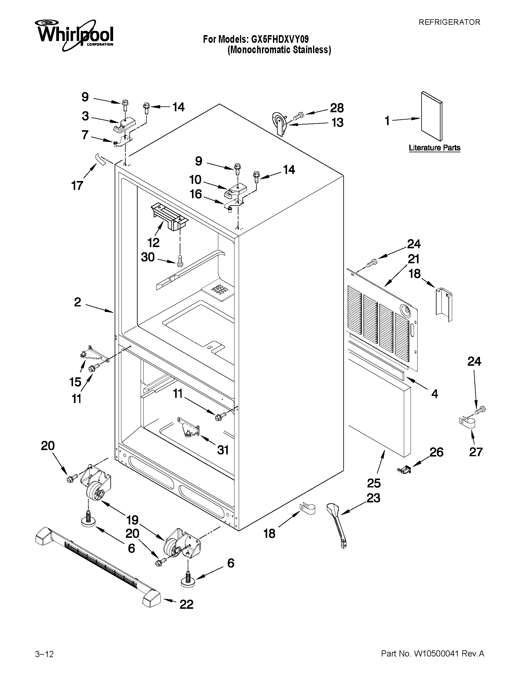 Whirlpool GX5FHDXVY09 cabinet parts diagram