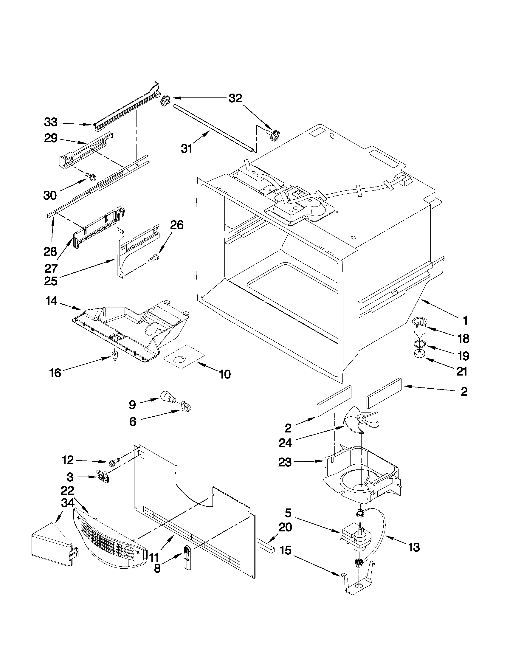 Whirlpool GX5FHDXVY09 freezer liner parts diagram