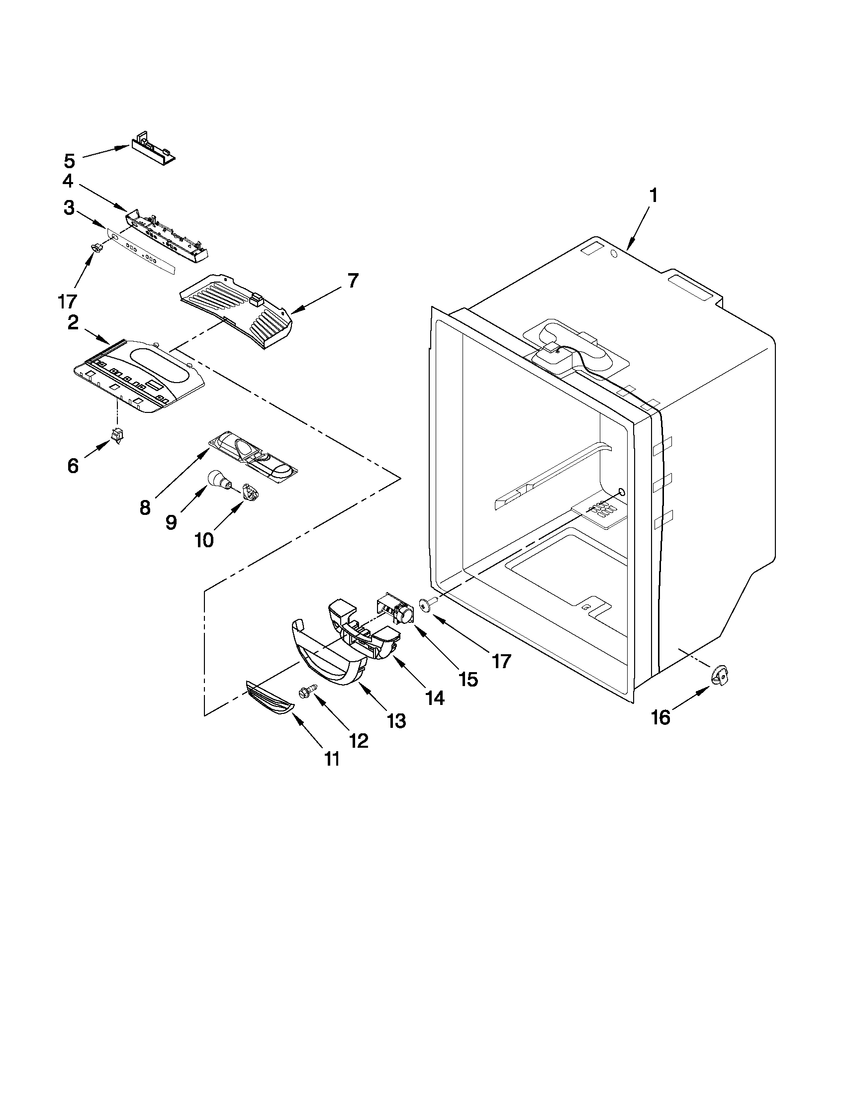 Whirlpool GX5FHDXVY09 refrigerator liner parts diagram