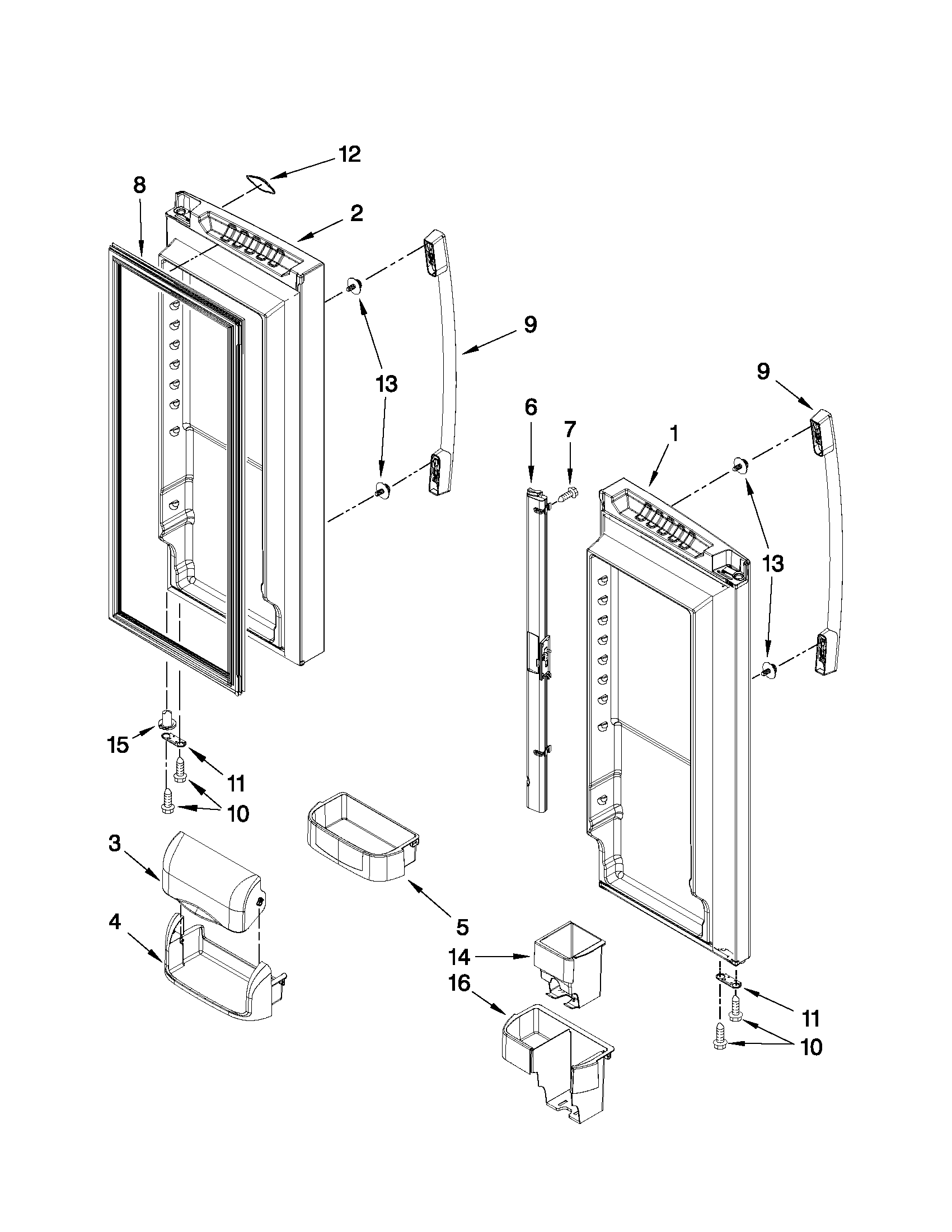 Whirlpool GX5FHDXVY09 refrigerator door parts diagram
