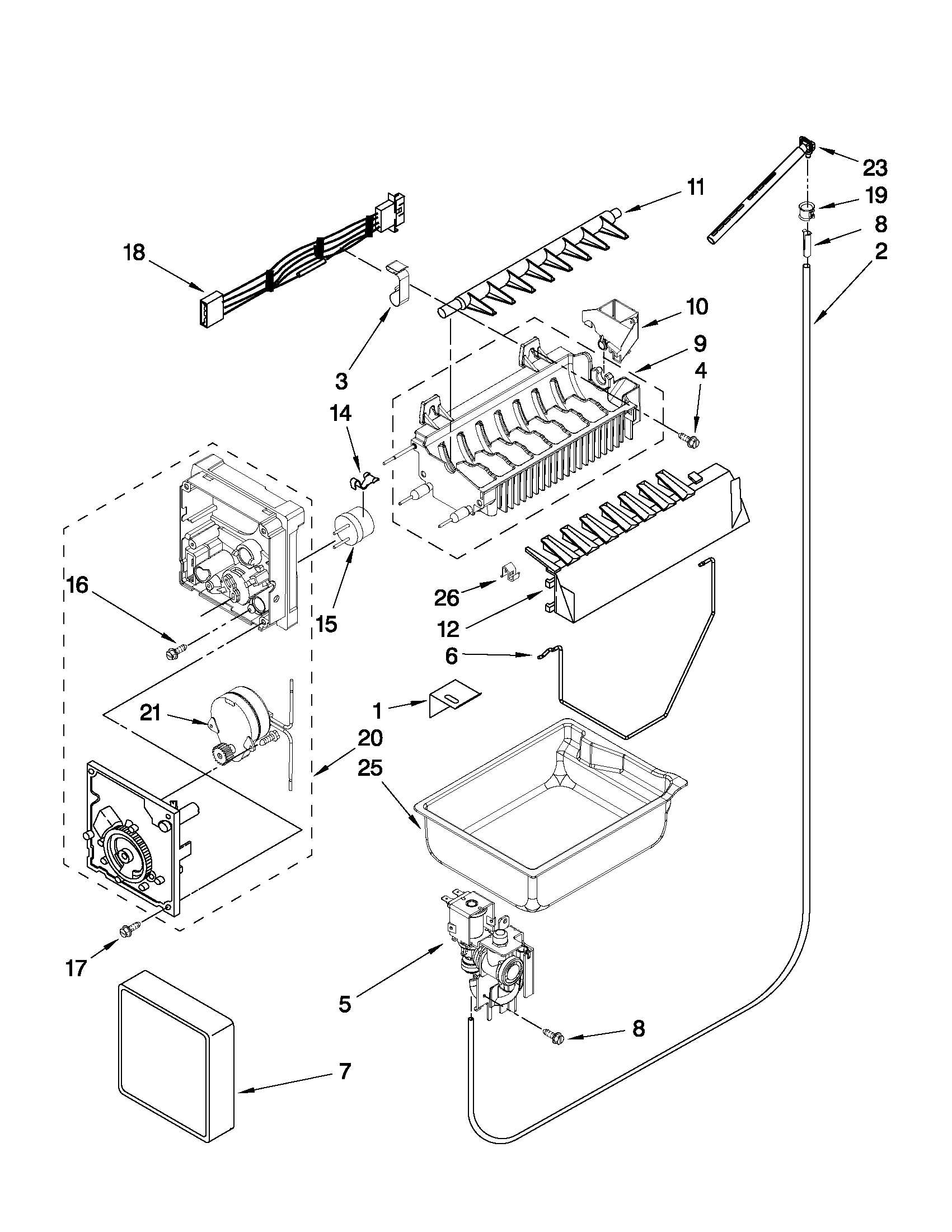 Whirlpool GX5FHDXVY09 icemaker parts diagram