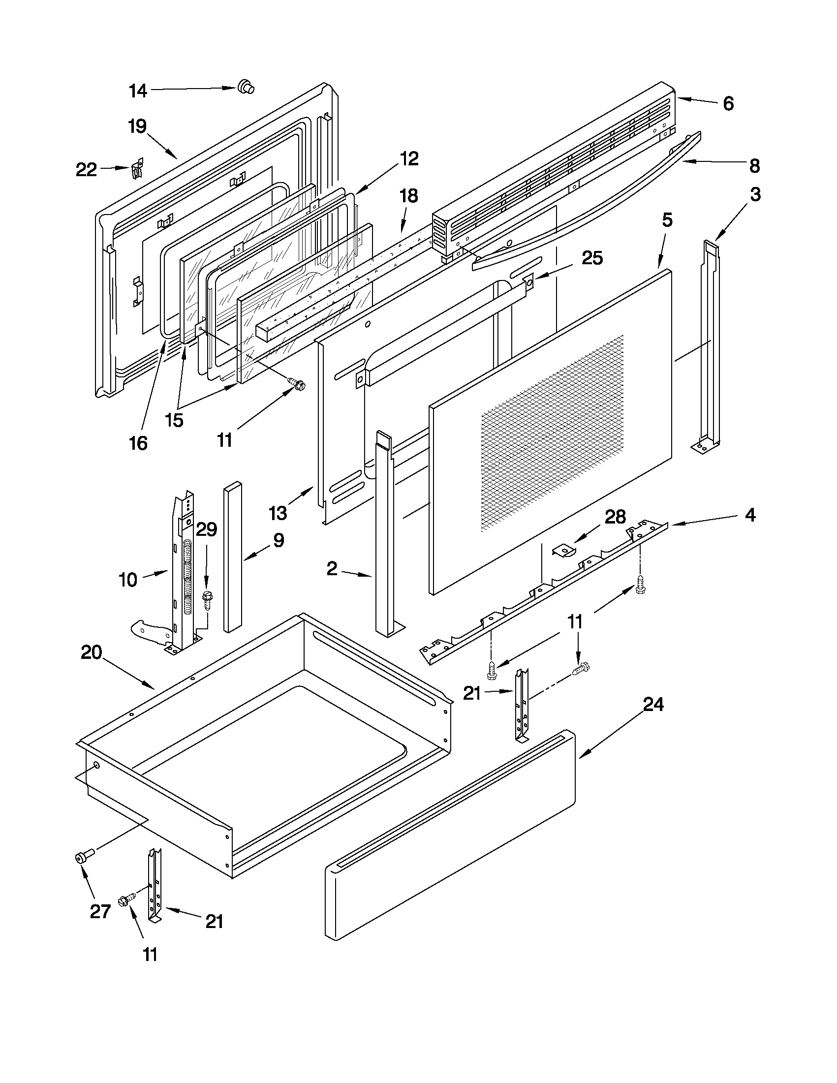 Whirlpool WKP85800 door and drawer parts diagram