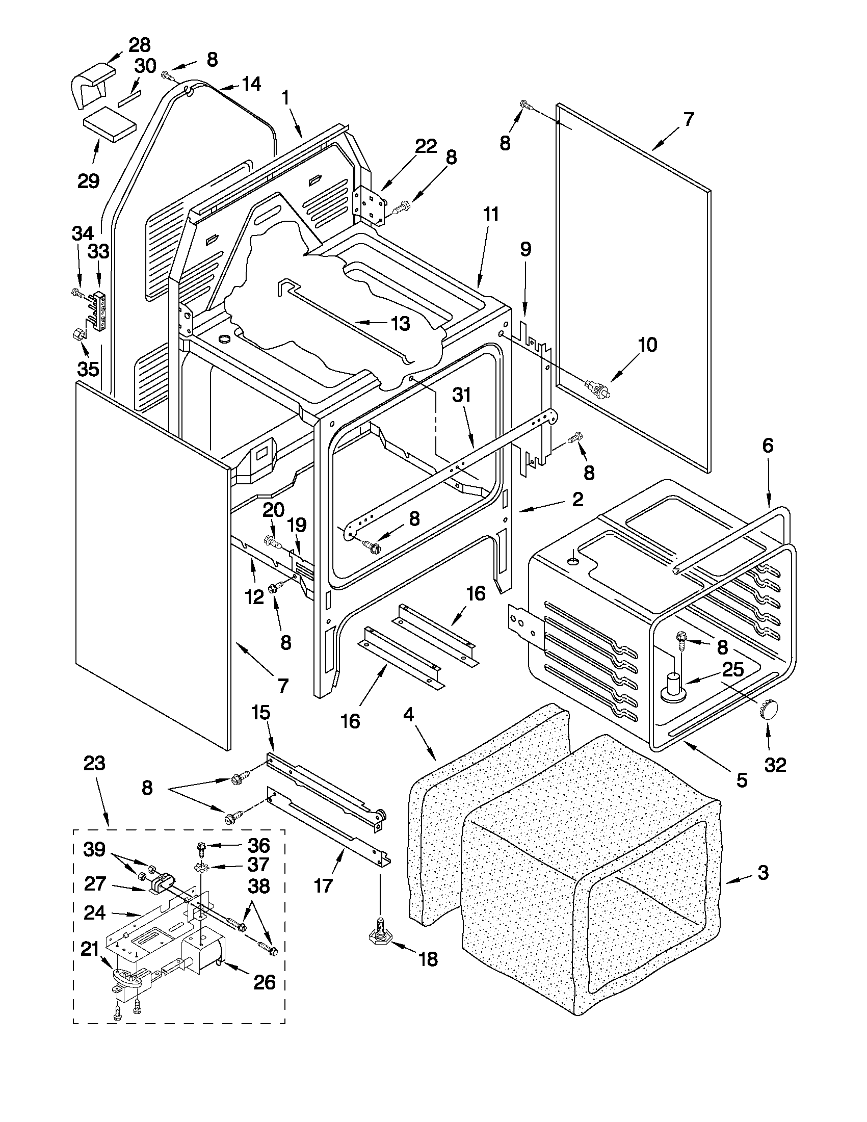 Whirlpool WKP85800 oven chassis parts diagram